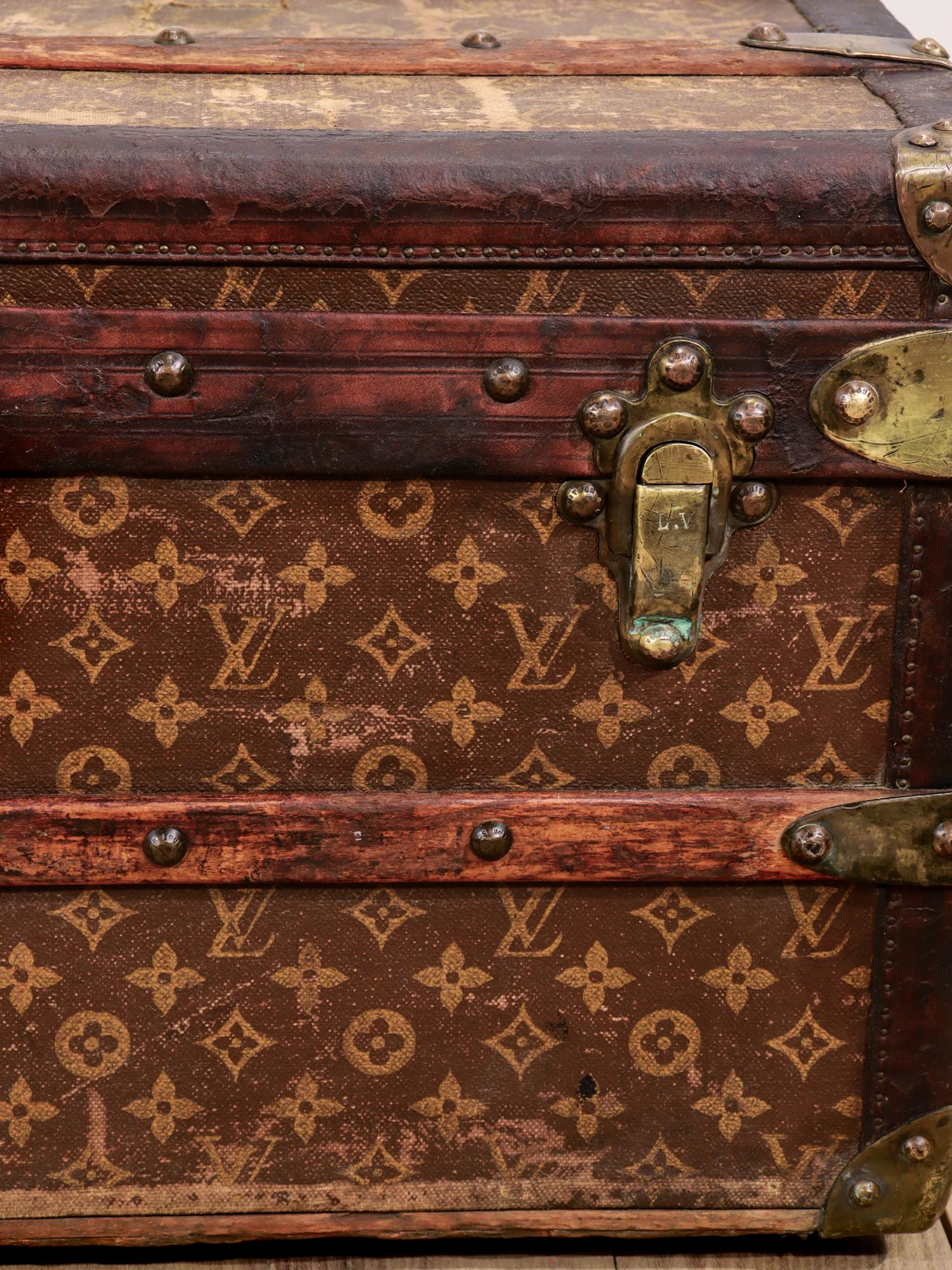 Antique Louis Vuitton Early 20th Century Stenciled Monogram Steamer Cabin Trunk 10