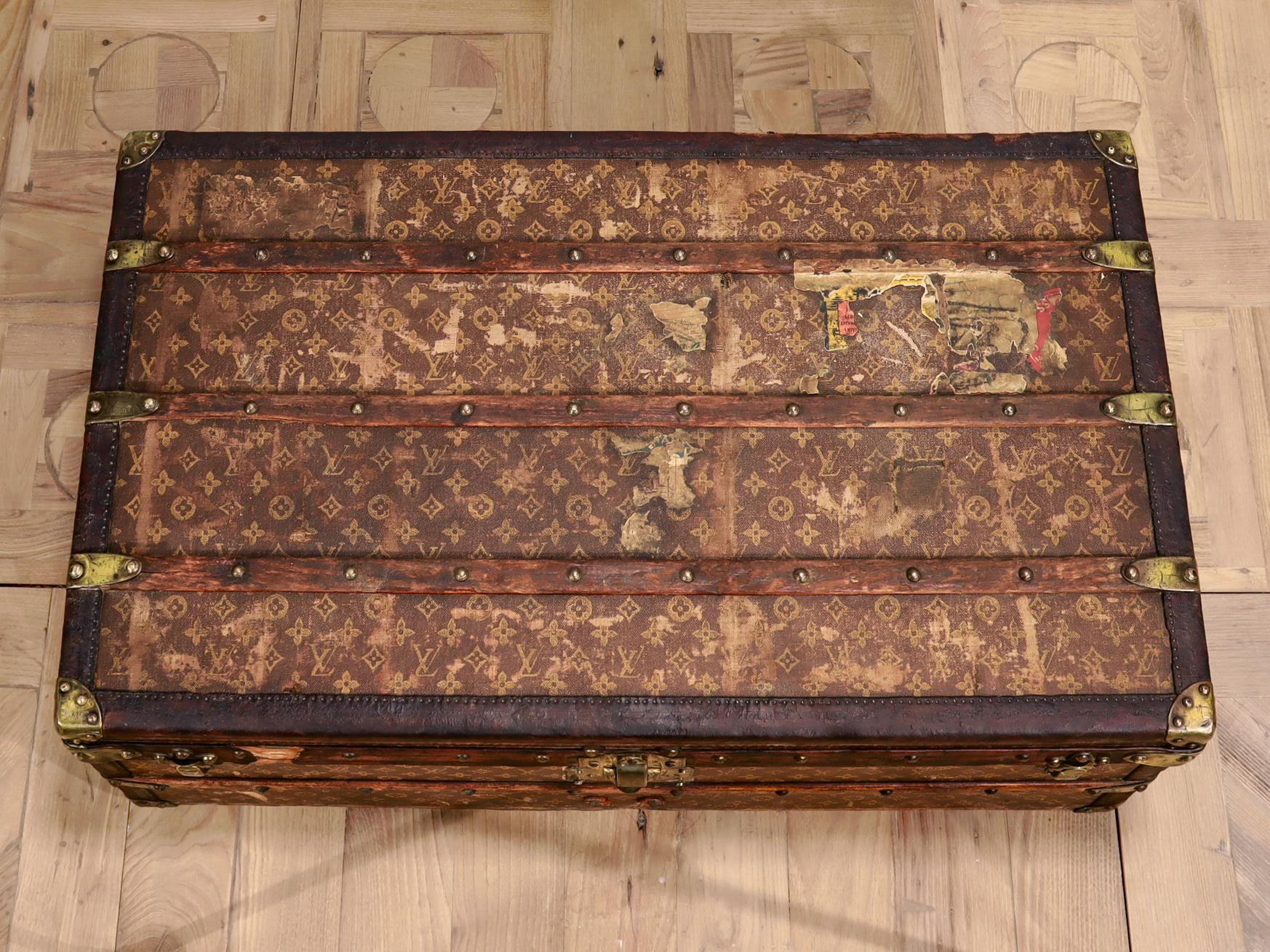 Quilted Antique Louis Vuitton Early 20th Century Stenciled Monogram Steamer Cabin Trunk