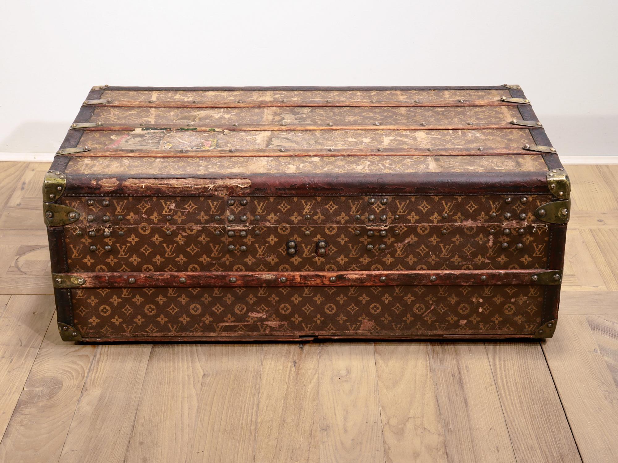 Antique Louis Vuitton Early 20th Century Stenciled Monogram Steamer Cabin Trunk 1