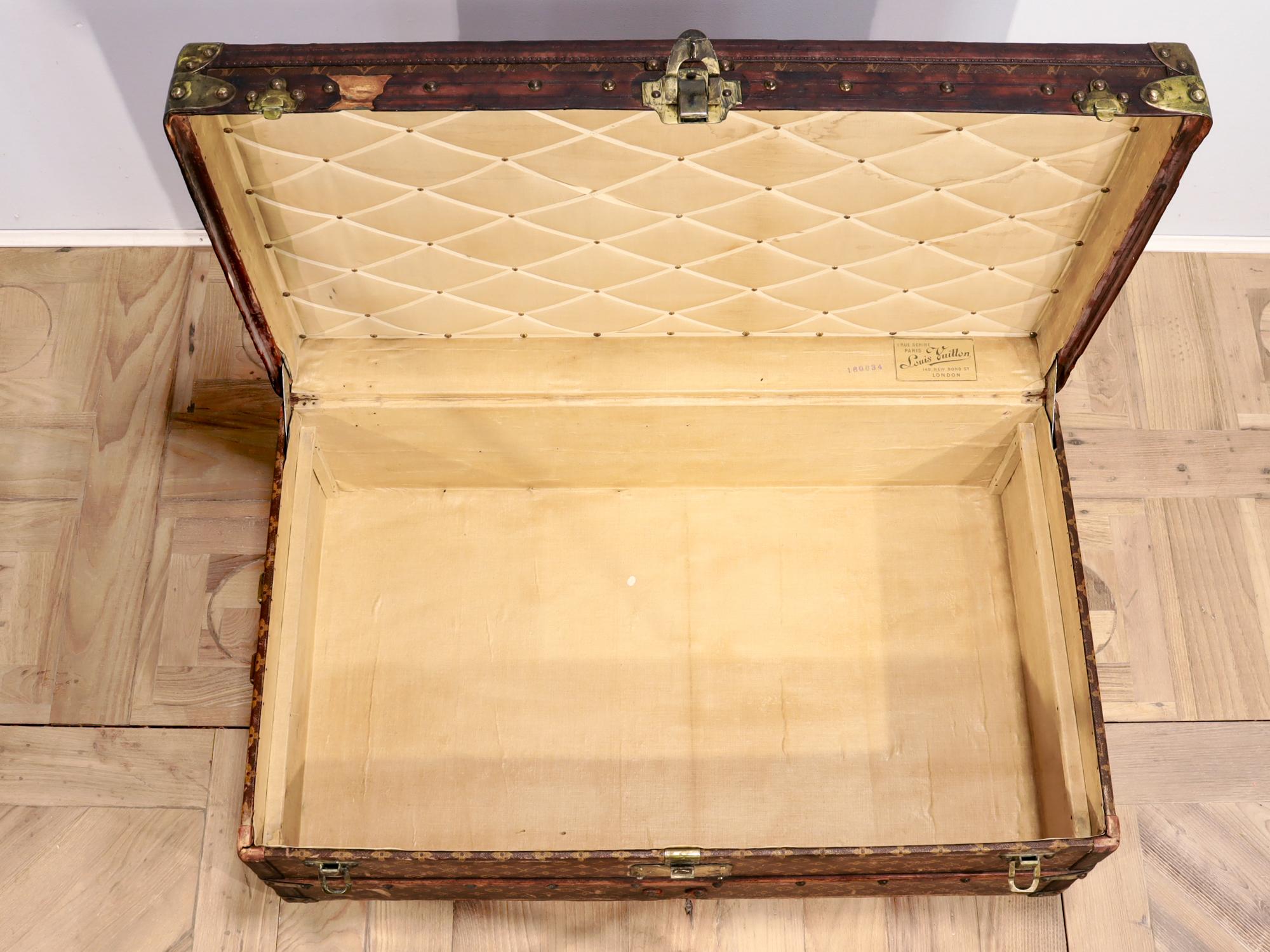 Antique Louis Vuitton Early 20th Century Stenciled Monogram Steamer Cabin Trunk 2