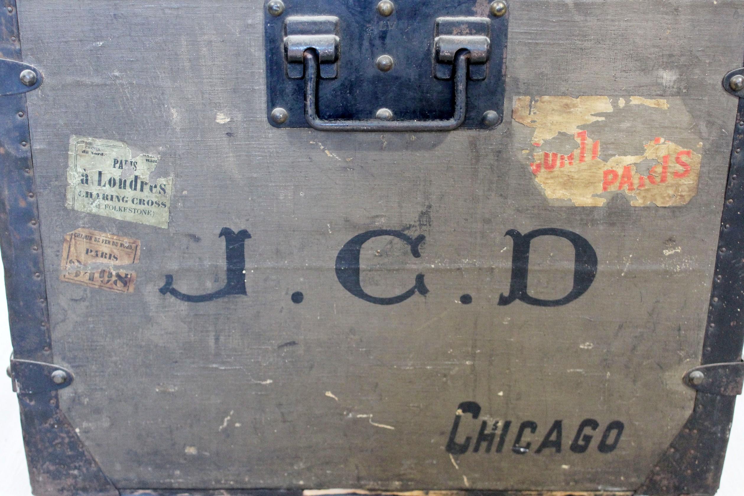 Antique Louis Vuitton J.C.D. Initialed French Trunk Luggage In Good Condition In Keego Harbor, MI