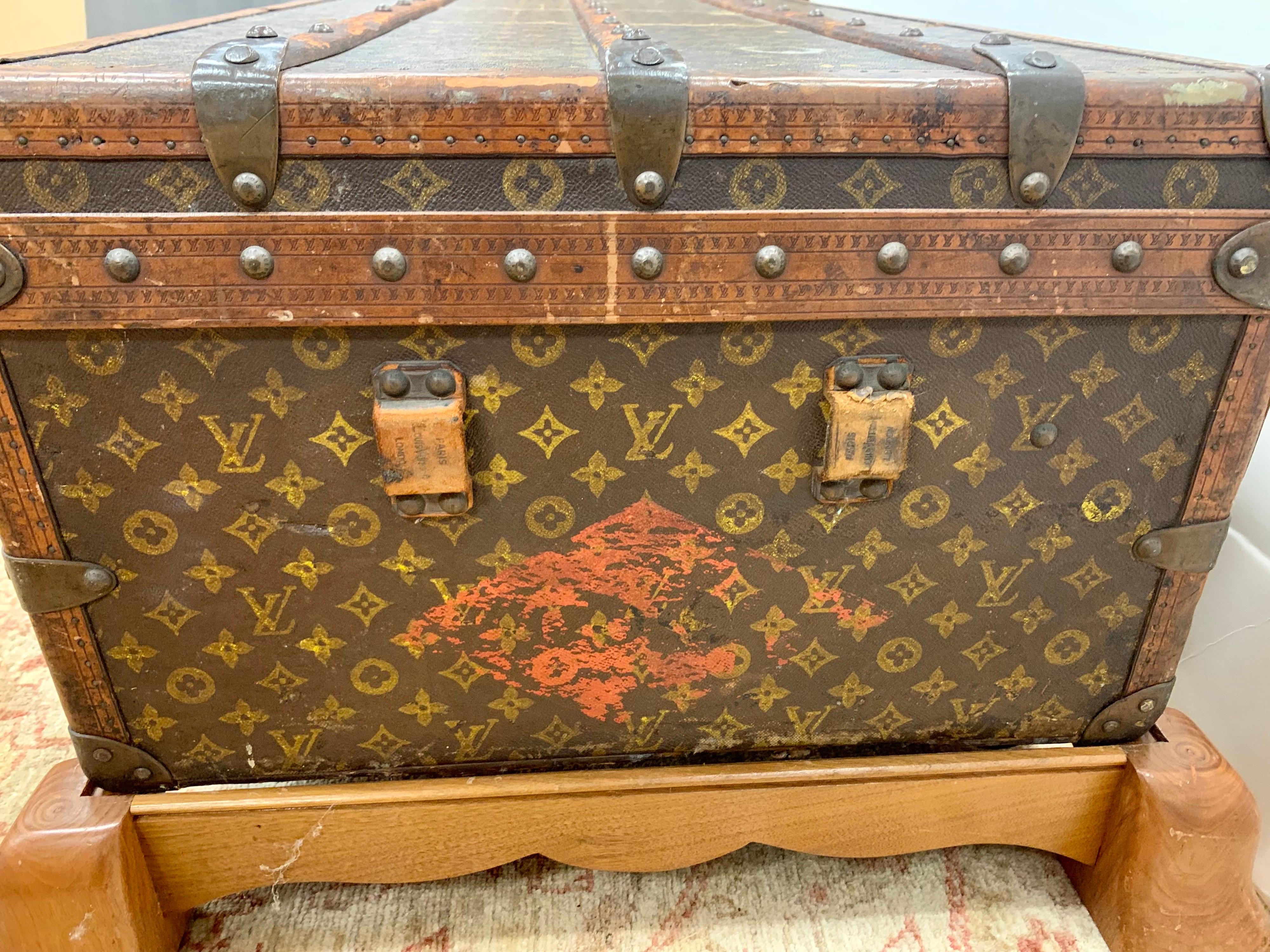 Antique Louis Vuitton Monogram Steamer Trunk Coffee Table 2