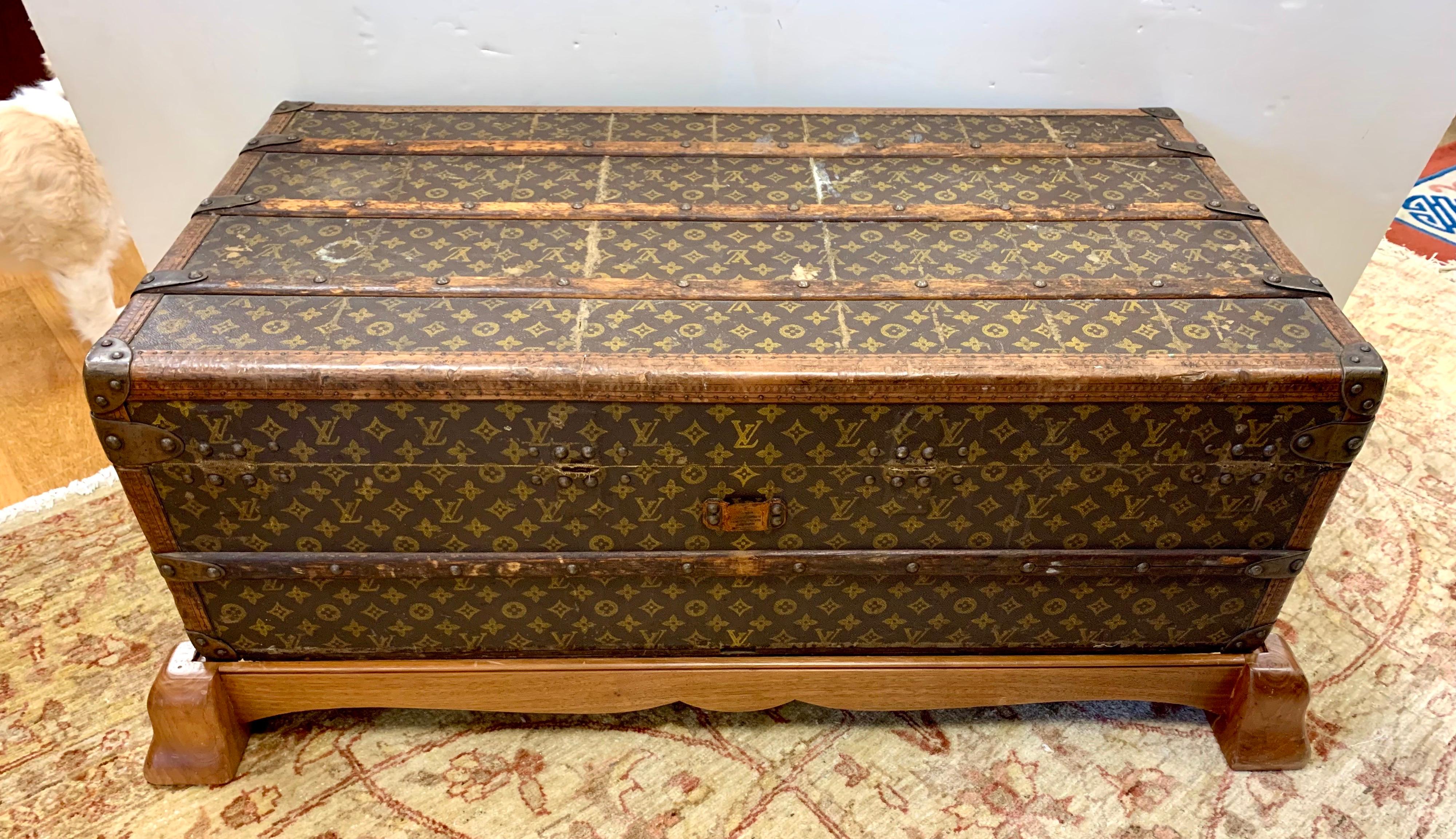 Antique Louis Vuitton Monogram Steamer Trunk Coffee Table 4