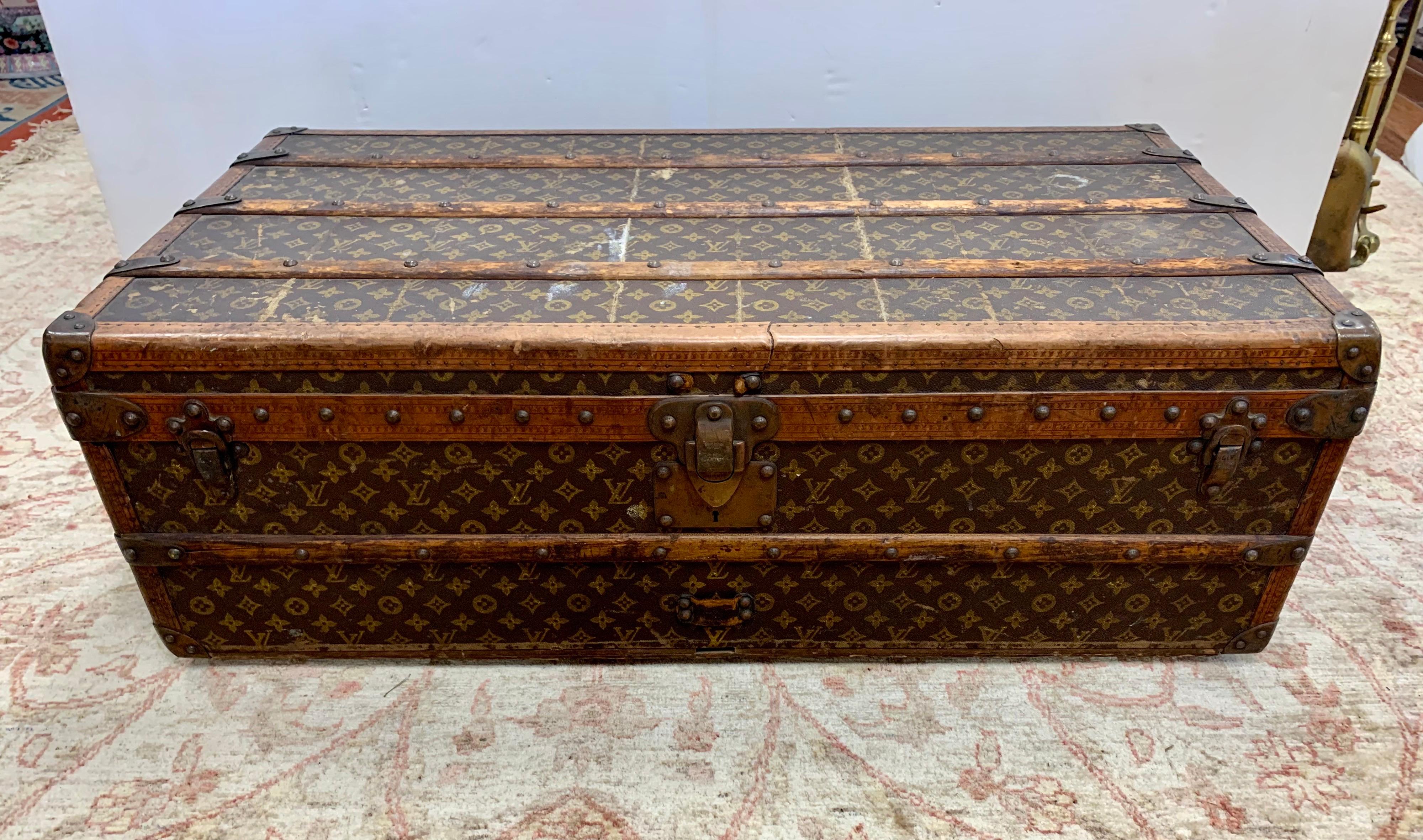 Antique Louis Vuitton Monogram Steamer Trunk Coffee Table 6