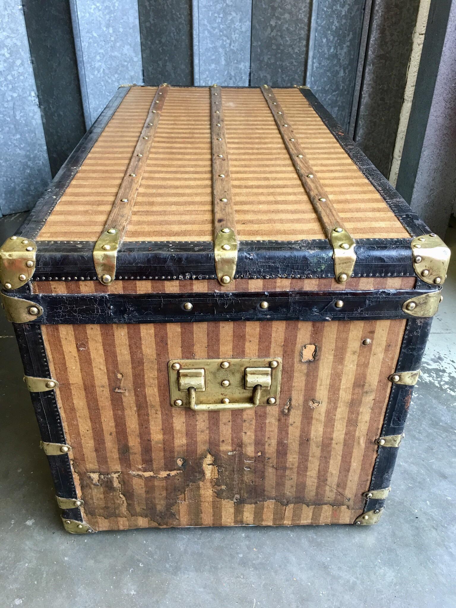 Late 19th Century Antique Louis Vuitton Rayee striped steamer trunk 1887
