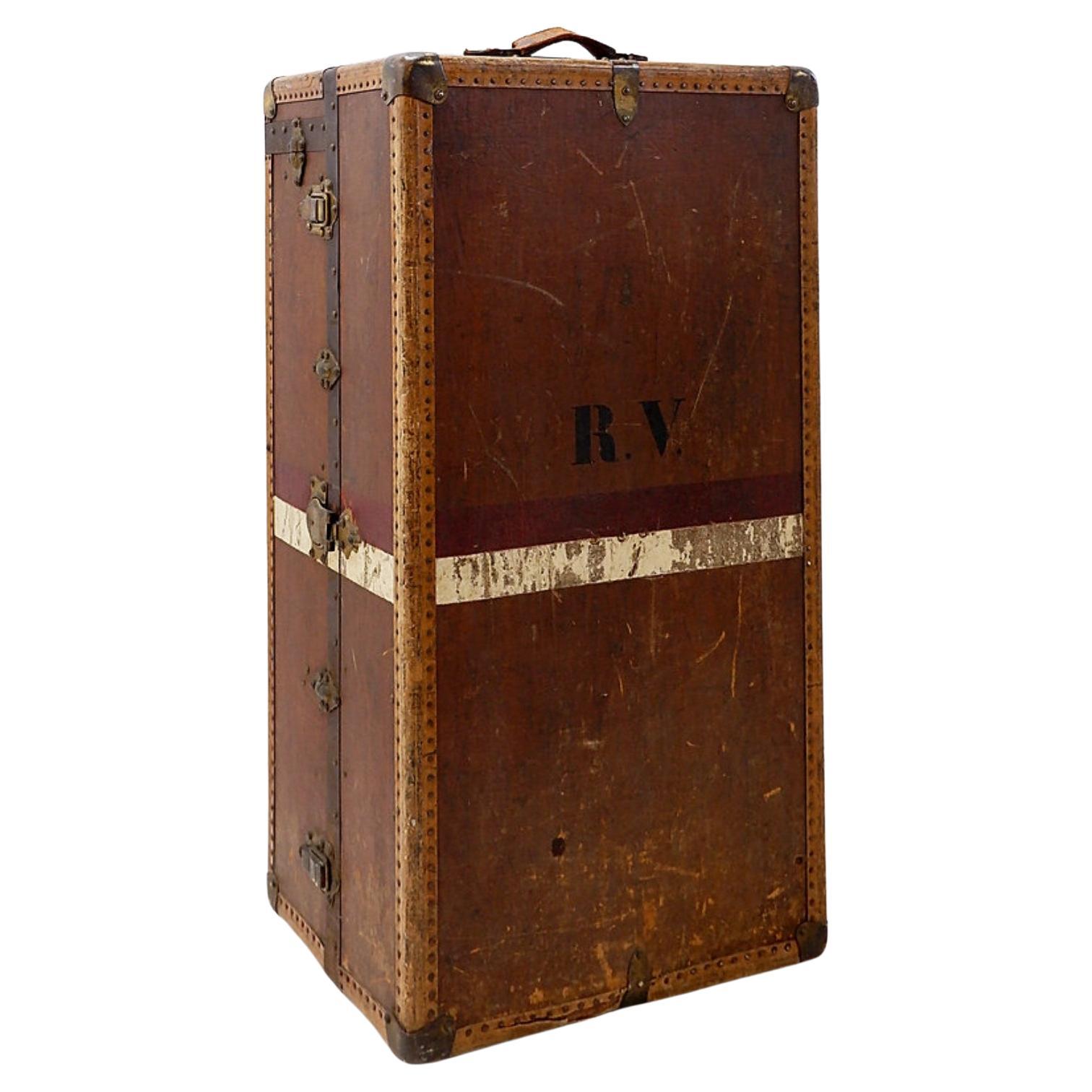 Antique Louis Vuitton Style Travel Trunk, Vertical Wardrobe, 1930 For Sale