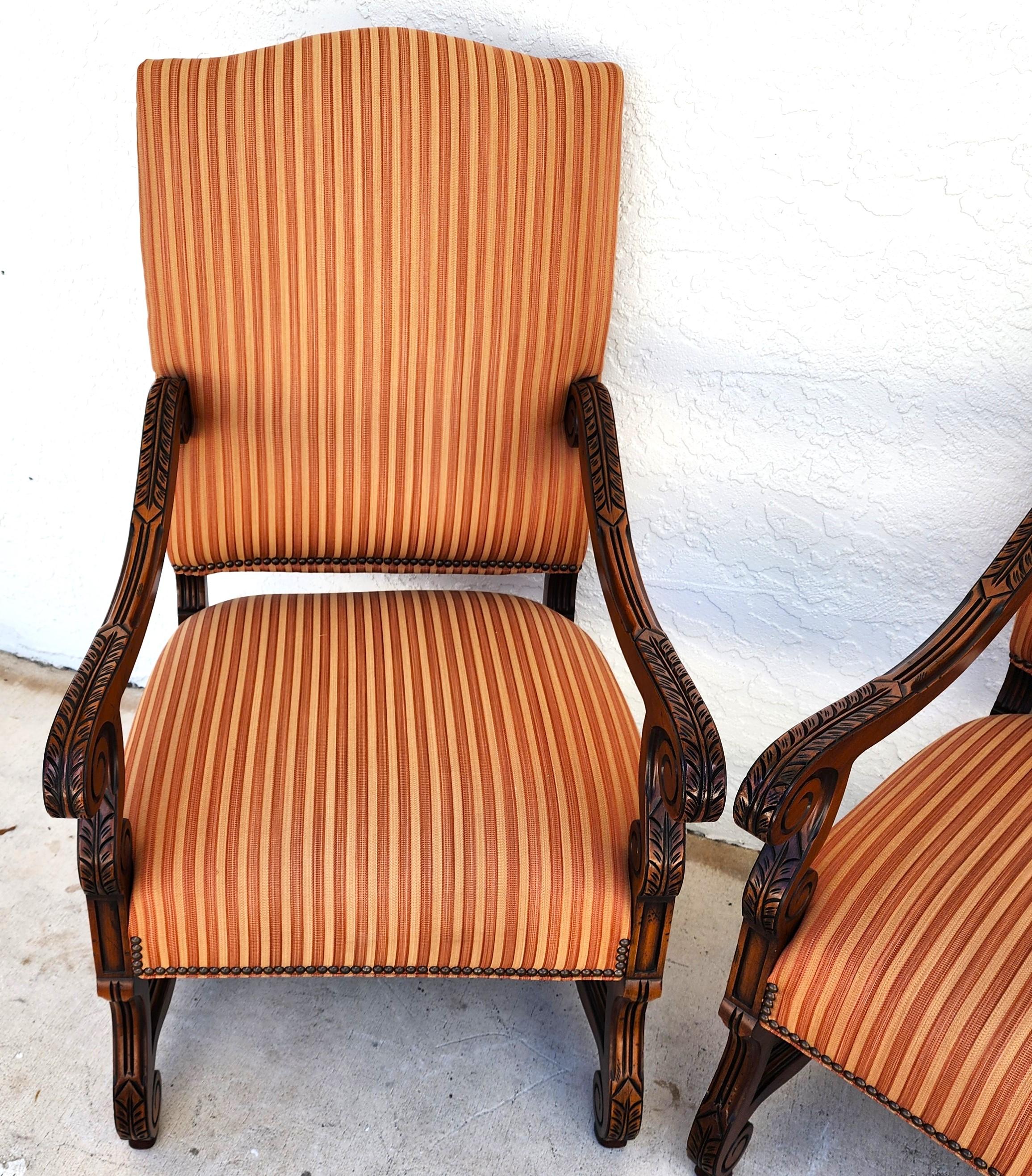 CENTURY FURNITURE Louis XIII French Os de Mouton Armchairs a Pair In Good Condition For Sale In Lake Worth, FL