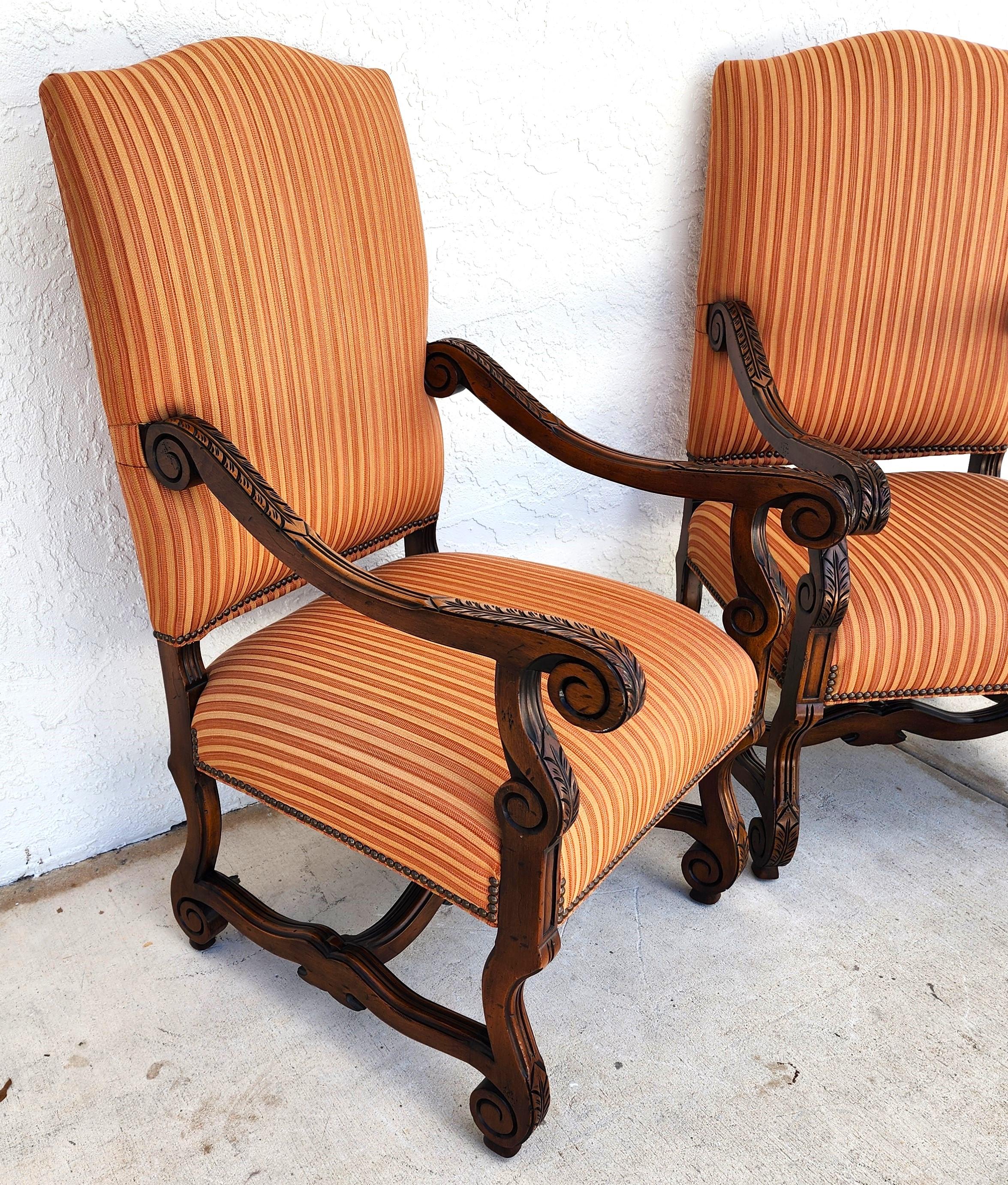 Cotton CENTURY FURNITURE Louis XIII French Os de Mouton Armchairs a Pair For Sale