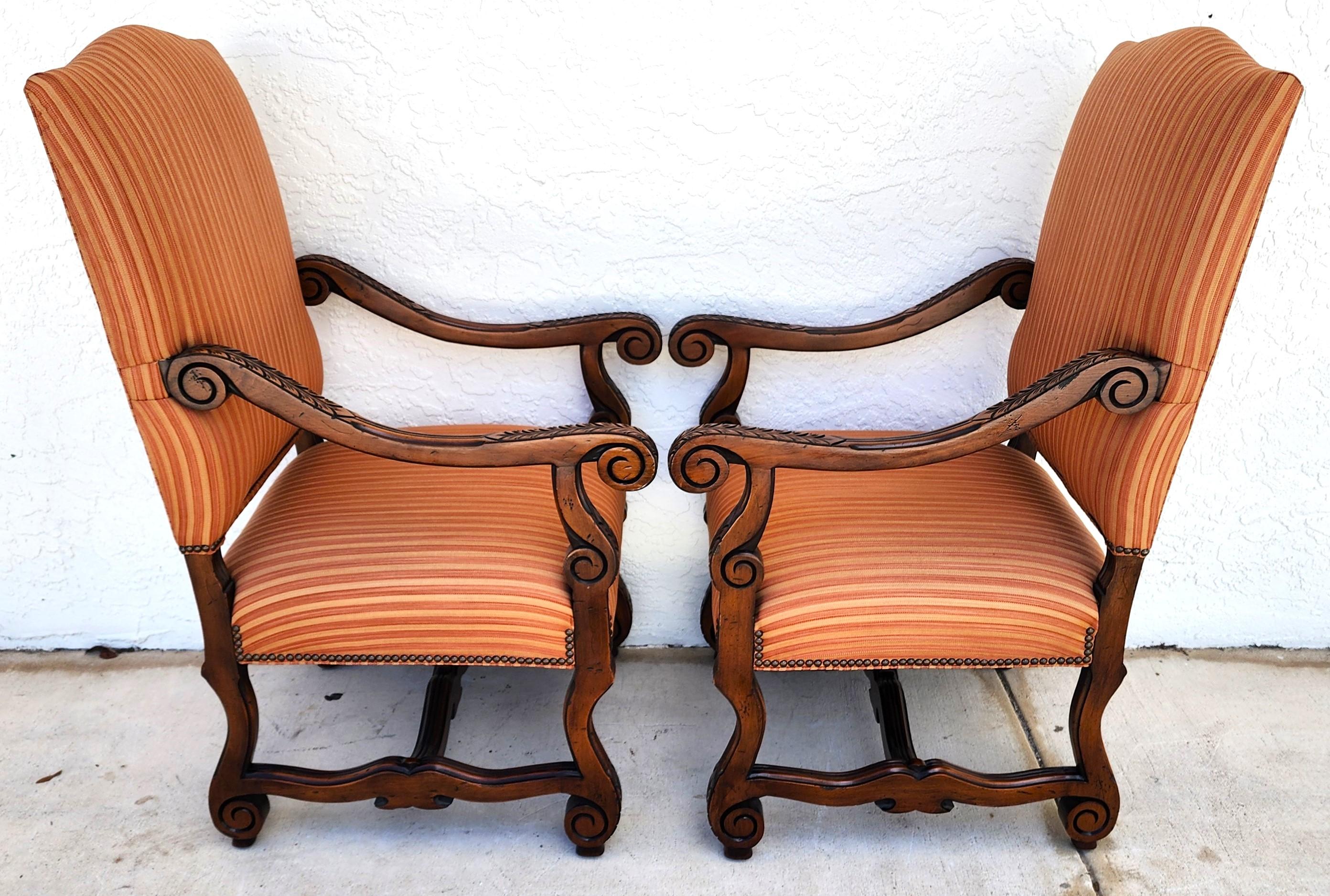 CENTURY FURNITURE Louis XIII French Os de Mouton Armchairs a Pair For Sale 1