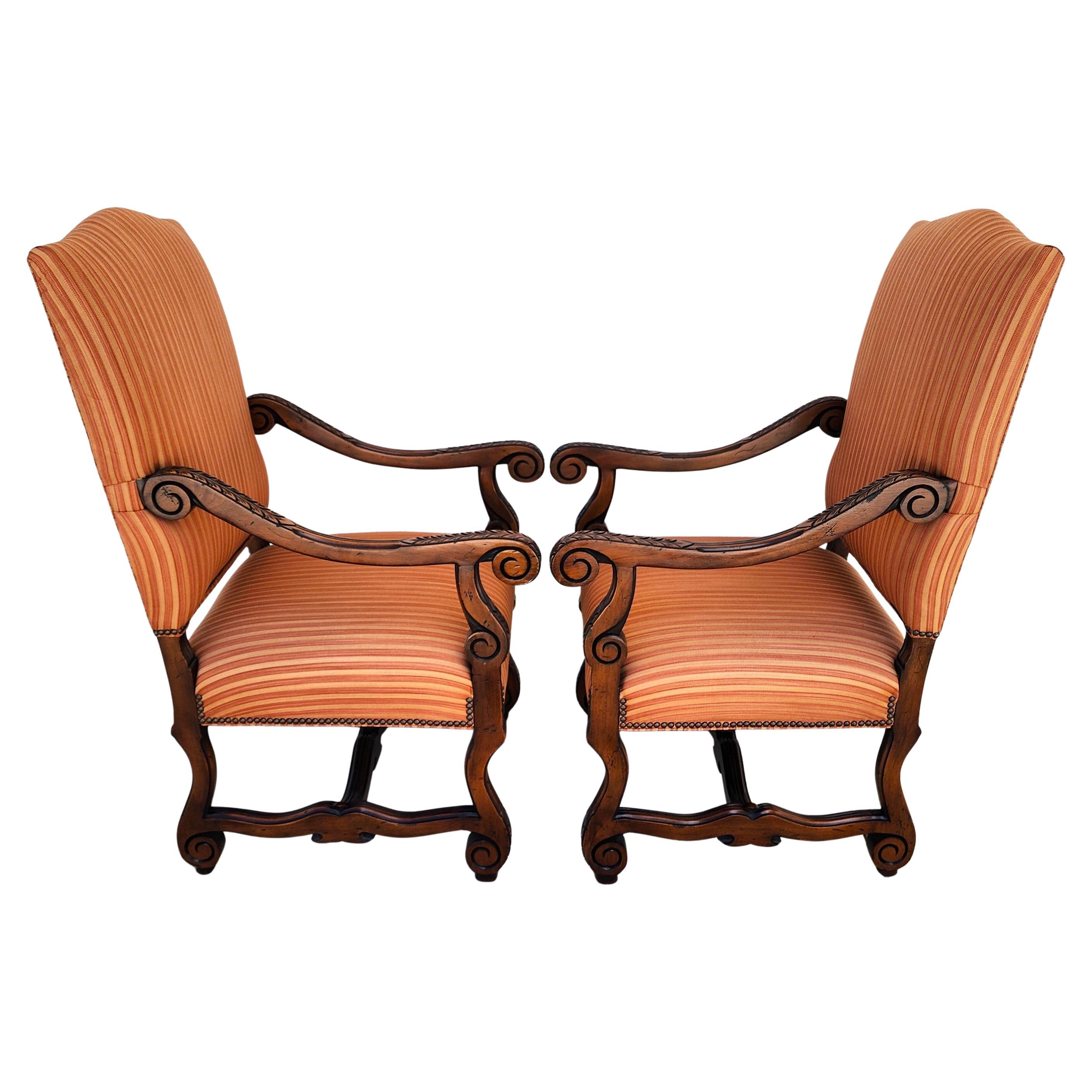 CENTURY FURNITURE Louis XIII French Os de Mouton Armchairs a Pair