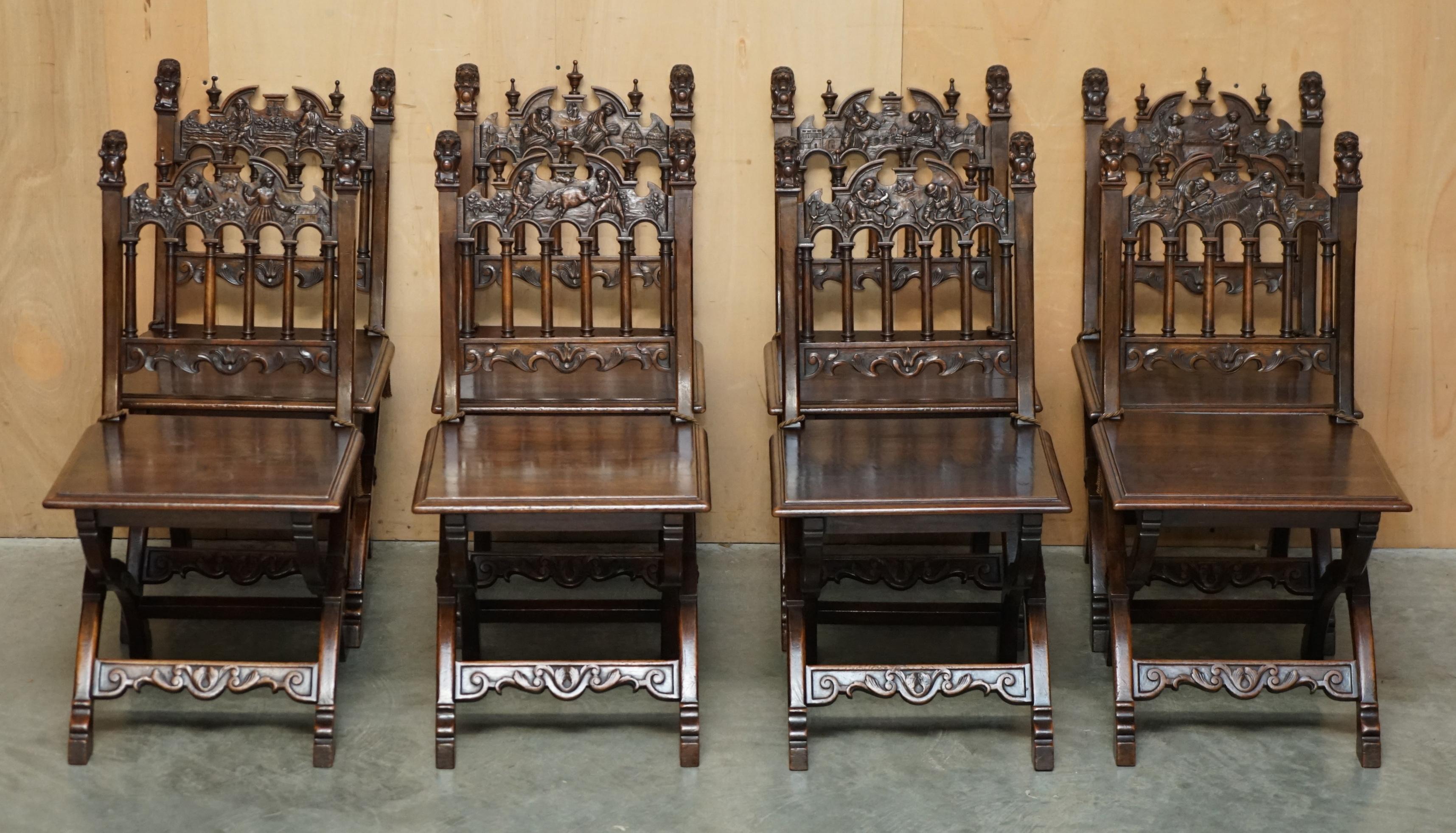 ANTIQUE LOUIS XIII REVIVAL 10 PERSONNES SUITE DE TABLE ET CHAISE EN NOYER ET MARBRE en vente 6