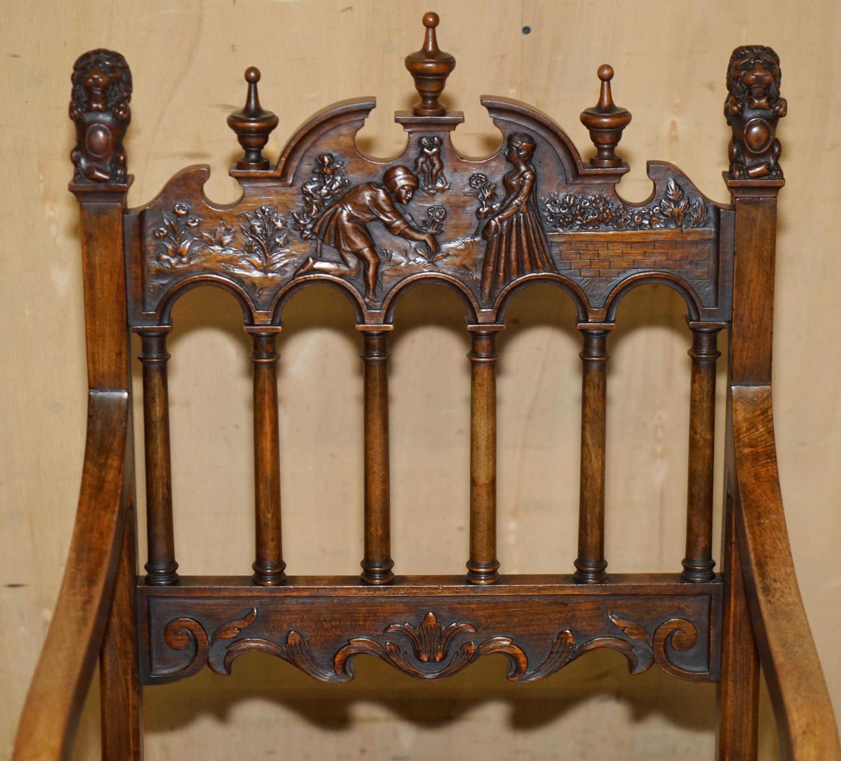 ANTIQUE LOUIS XIII REVIVAL 10 PERSONNES SUITE DE TABLE ET CHAISE EN NOYER ET MARBRE en vente 9