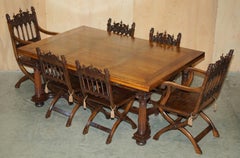 ANTIQUE LOUIS XIII REVIVAL 10 PERSON WALNUT & MARBLE DiNING TABLE & CHAIR SUITE