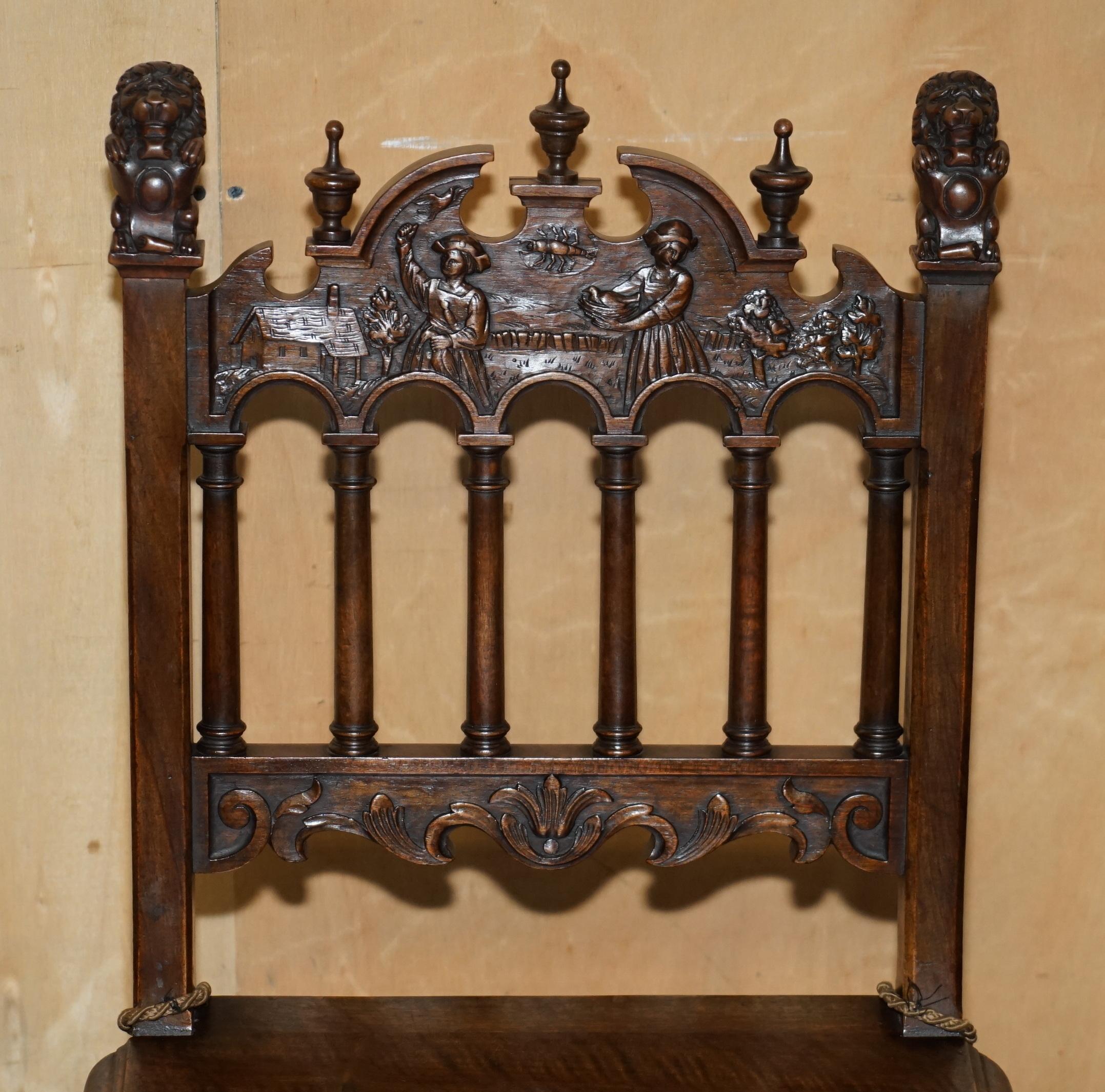 ANTIQUE LOUIS XIII REVIVAL 10 PERSONNES SUITE DE TABLE ET CHAISE EN NOYER ET MARBRE en vente 12