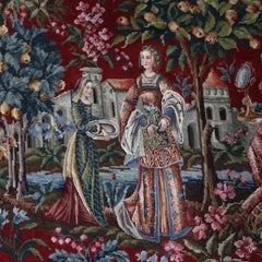 Antique Louis XIII Scenic Pictorial Needlepoint Tapestry c1930