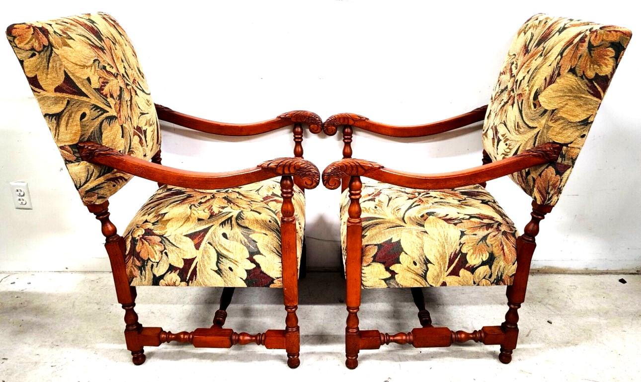 Antique Louis XIII Style French Armchairs, A Pair For Sale 5