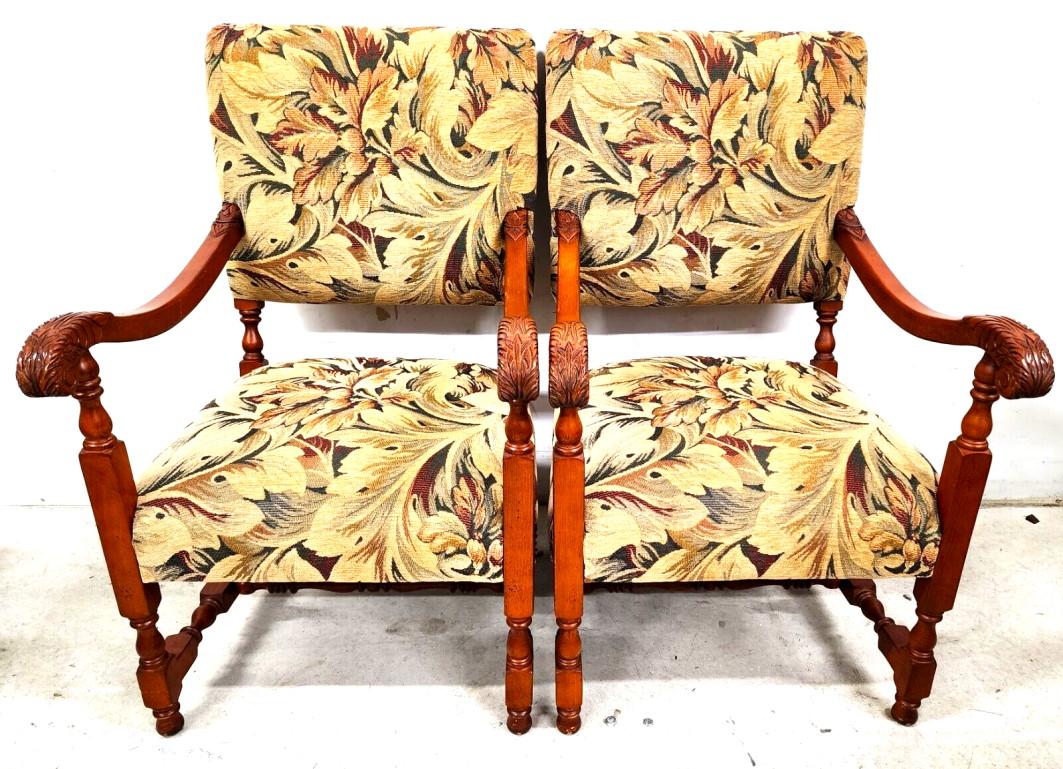 

 
Offering One Of Our Recent Palm Beach Estate Fine Furniture Acquisitions Of A
Pair of Antique Louis XIII Style French Armchairs 
With heavy tapestry-style cotton fabric.

Approximate Measurements in Inches
42