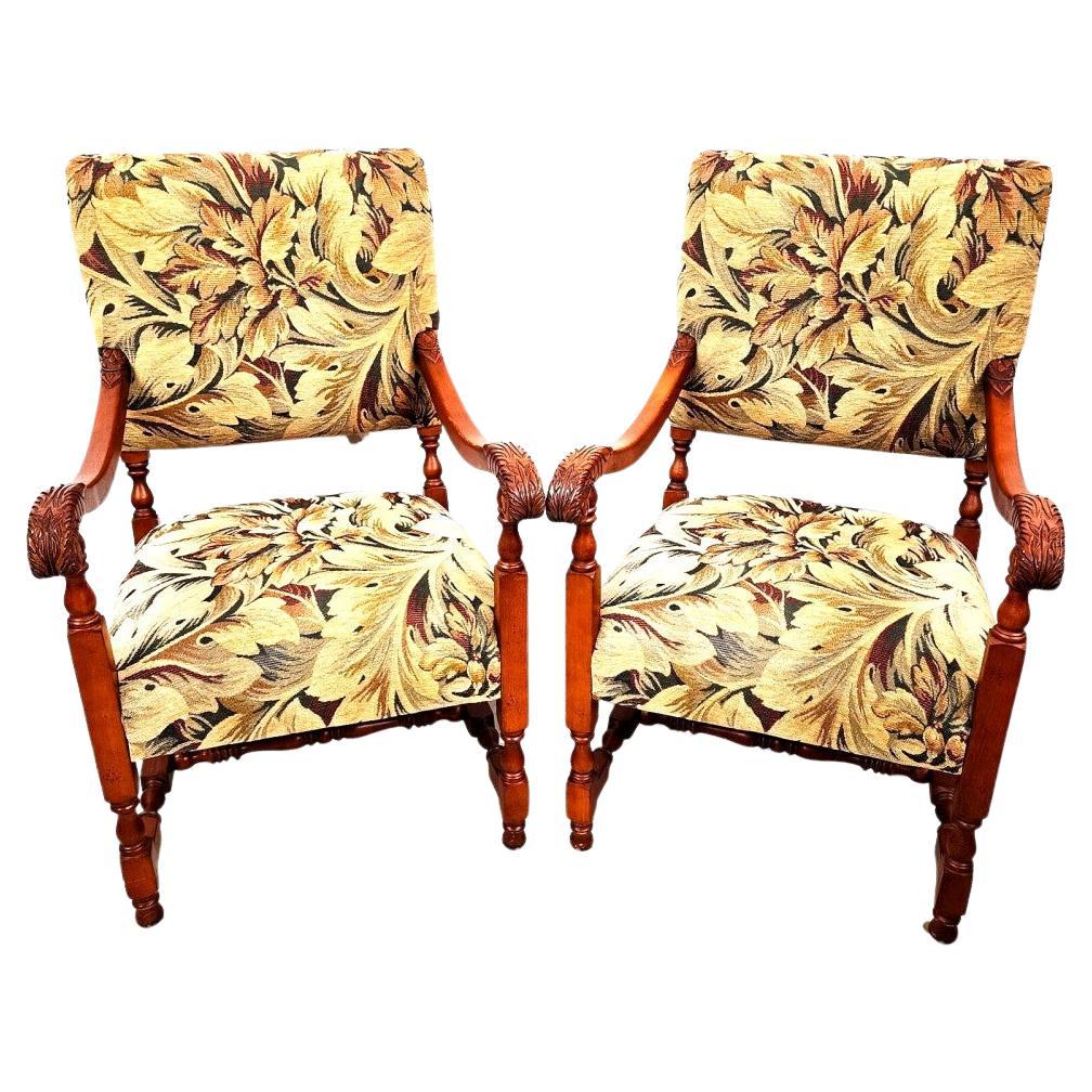 Antique Louis XIII Style French Armchairs, A Pair