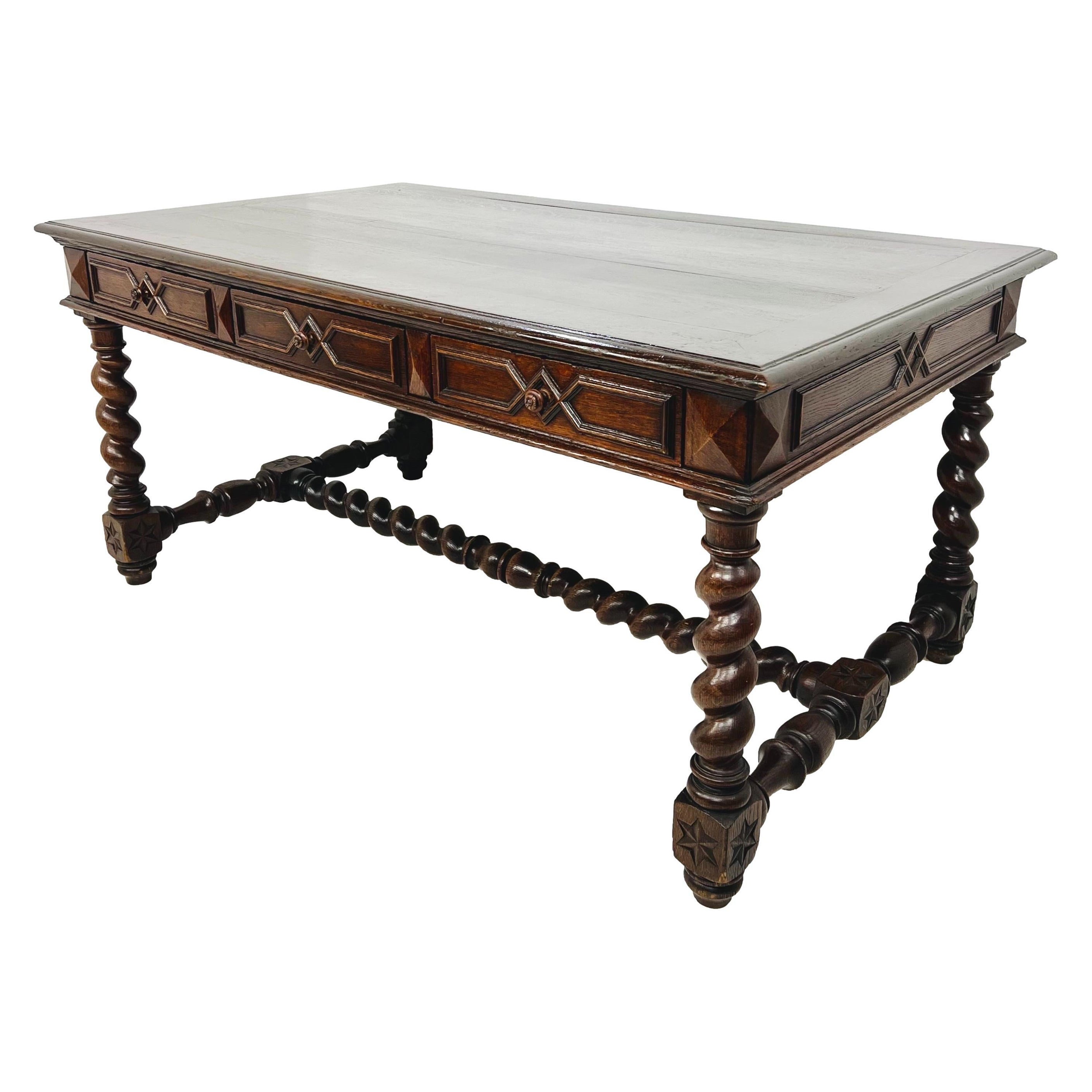 Antique Louis XIII Style Oak Writing Desk