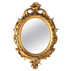 Antique Louis XIV Floral Carved Giltwood Oval Wall Mirror C1880