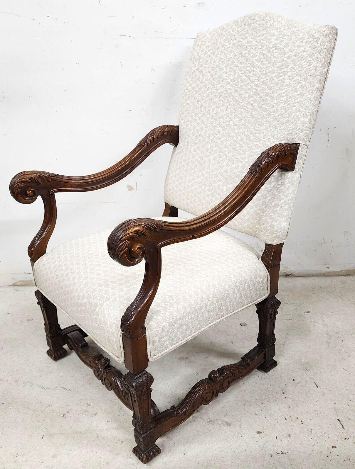 19th Century Antique Louis XIV French Armchair Hand Carved For Sale