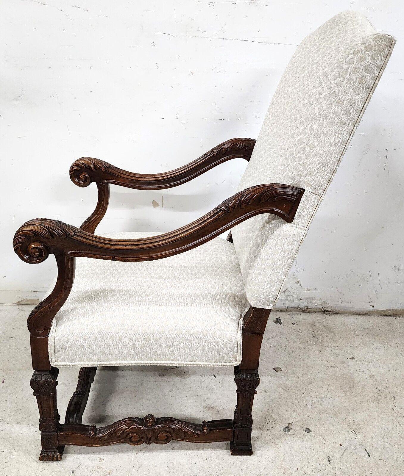 Cotton Antique Louis XIV French Armchair Hand Carved For Sale