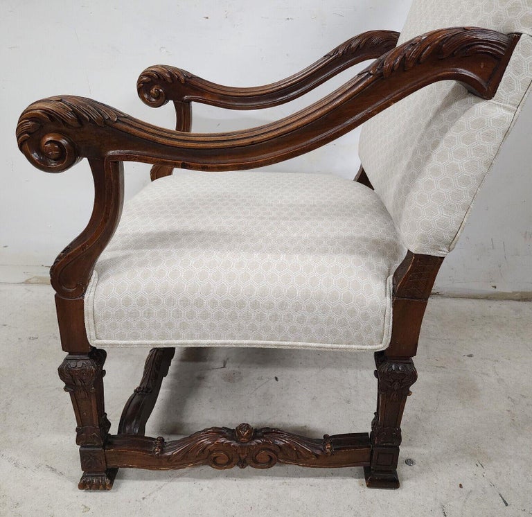 Antique Louis XIV French Armchair Hand Carved For Sale at 1stDibs