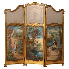 Antique Louis XIV Gilt Wood Three Panel Screen Unsigned C1890