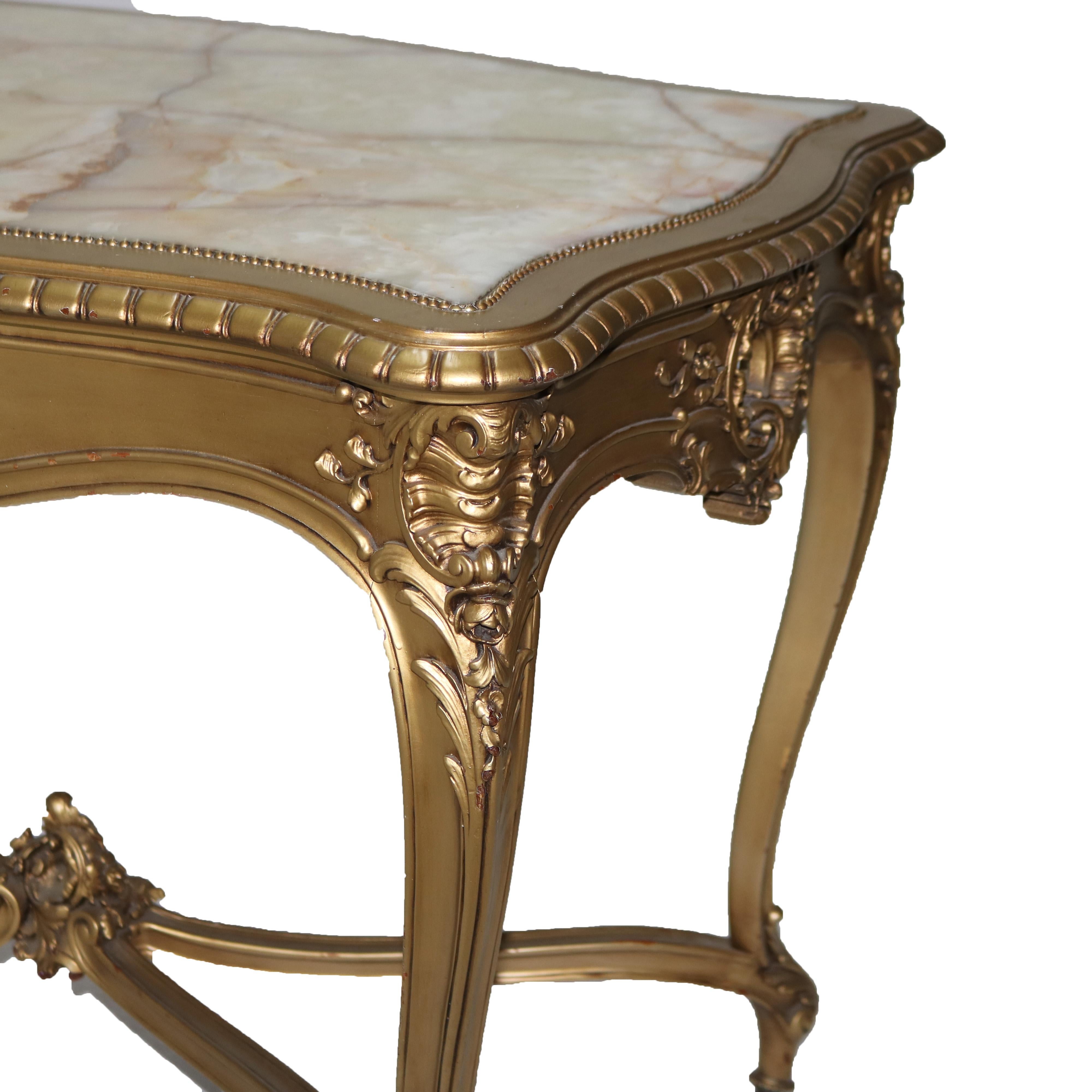 ***Reduced Delivery Rates - See Below or Click “Ask The Seller” to Request a Quote***

Antique French Louis XIV Giltwood & Inset Onyx Parlor Table with Foliate Elements C1890

Measures - 30 3/4