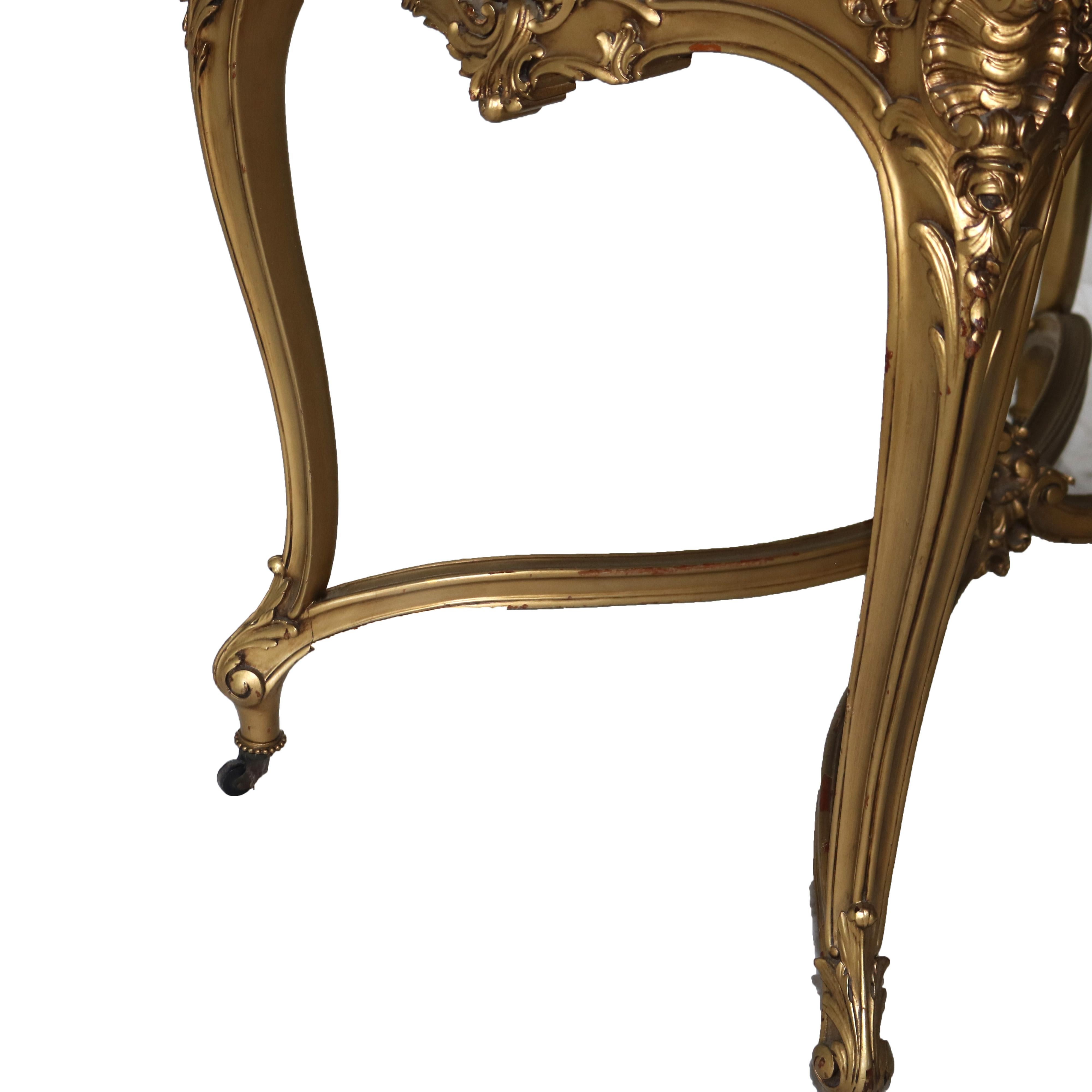 French Antique Louis XIV Giltwood & Inset Onyx Parlor Table with Foliate Elements C1890 For Sale