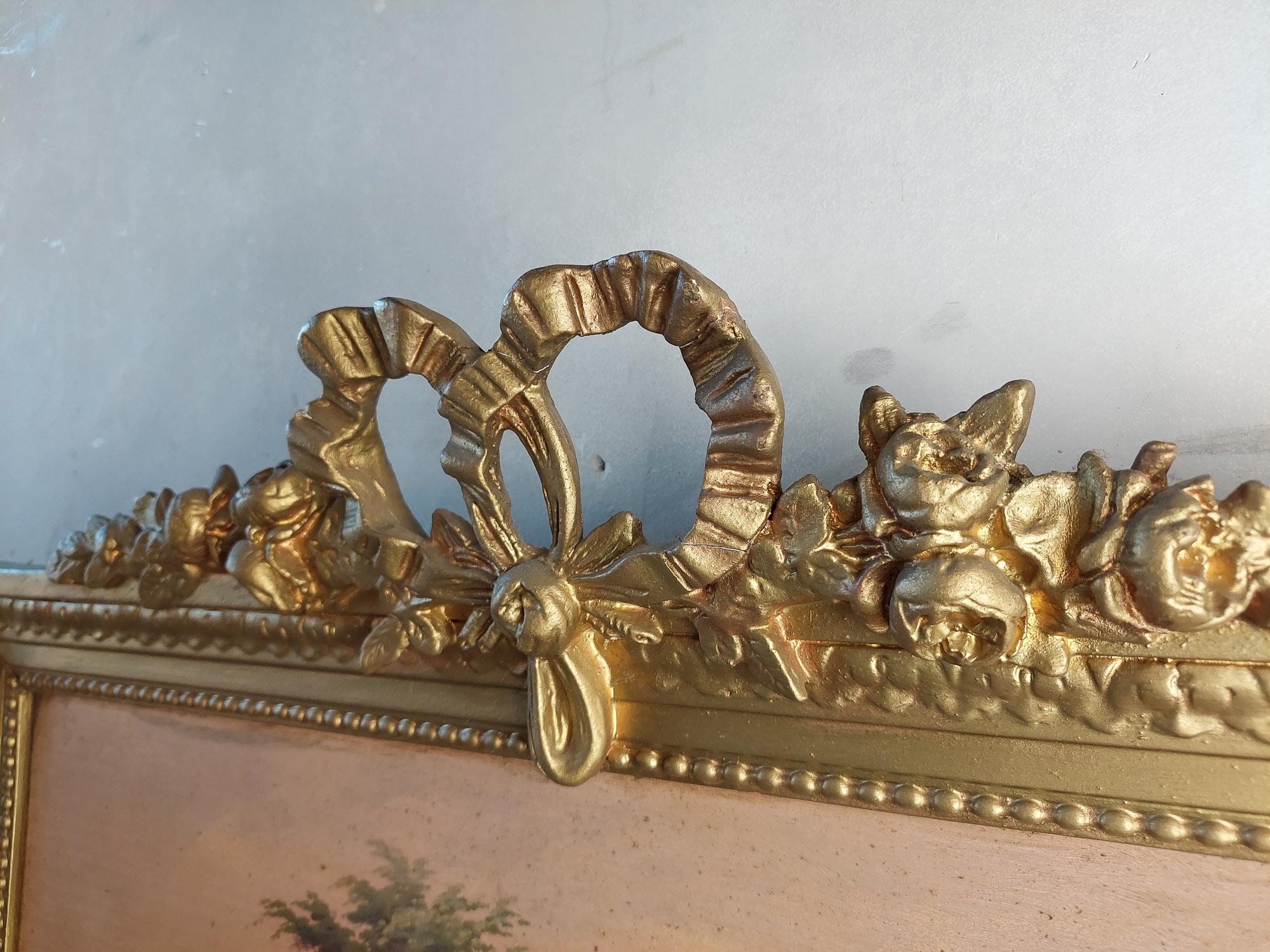 Antique Louis XIV Gold Trumeau Mirror with Oil Painting In Good Condition In Baambrugge, NL