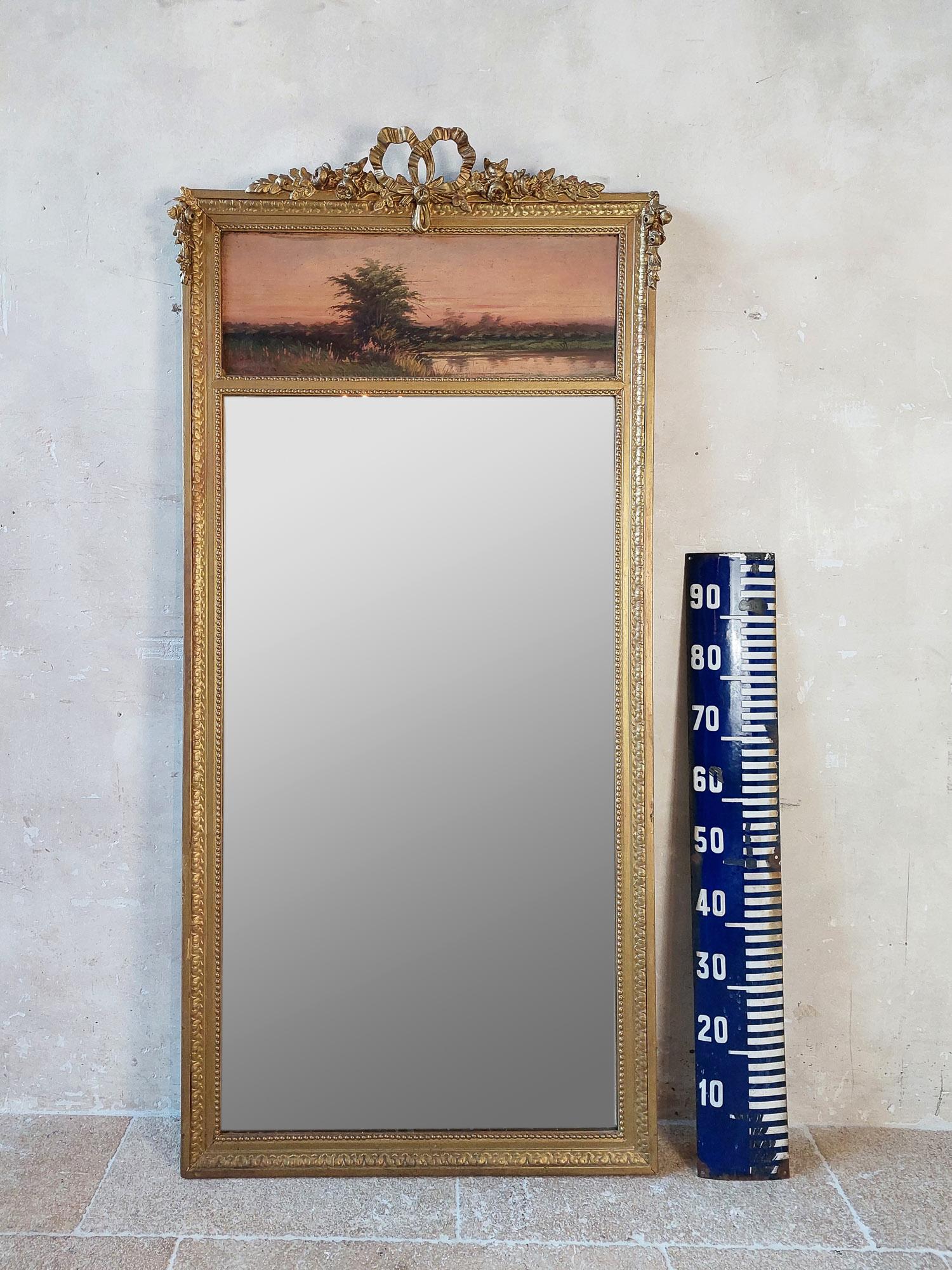 Antique Louis XIV Gold Trumeau Mirror with Oil Painting 2