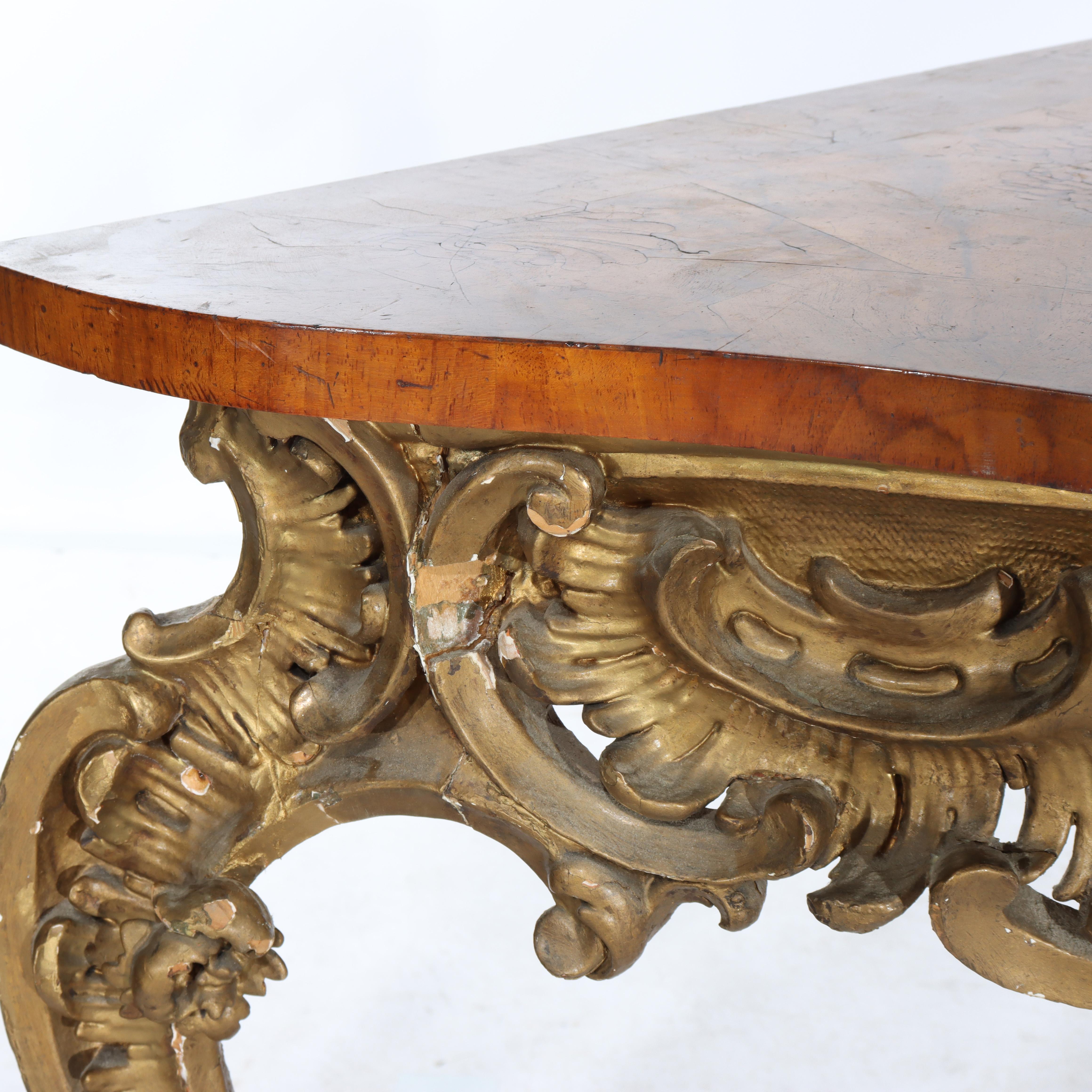 Antike Louis XIV Intarsien Flamme Mahagoni oder Burl & vergoldetes Holz Konsolentisch 18thC im Angebot 5