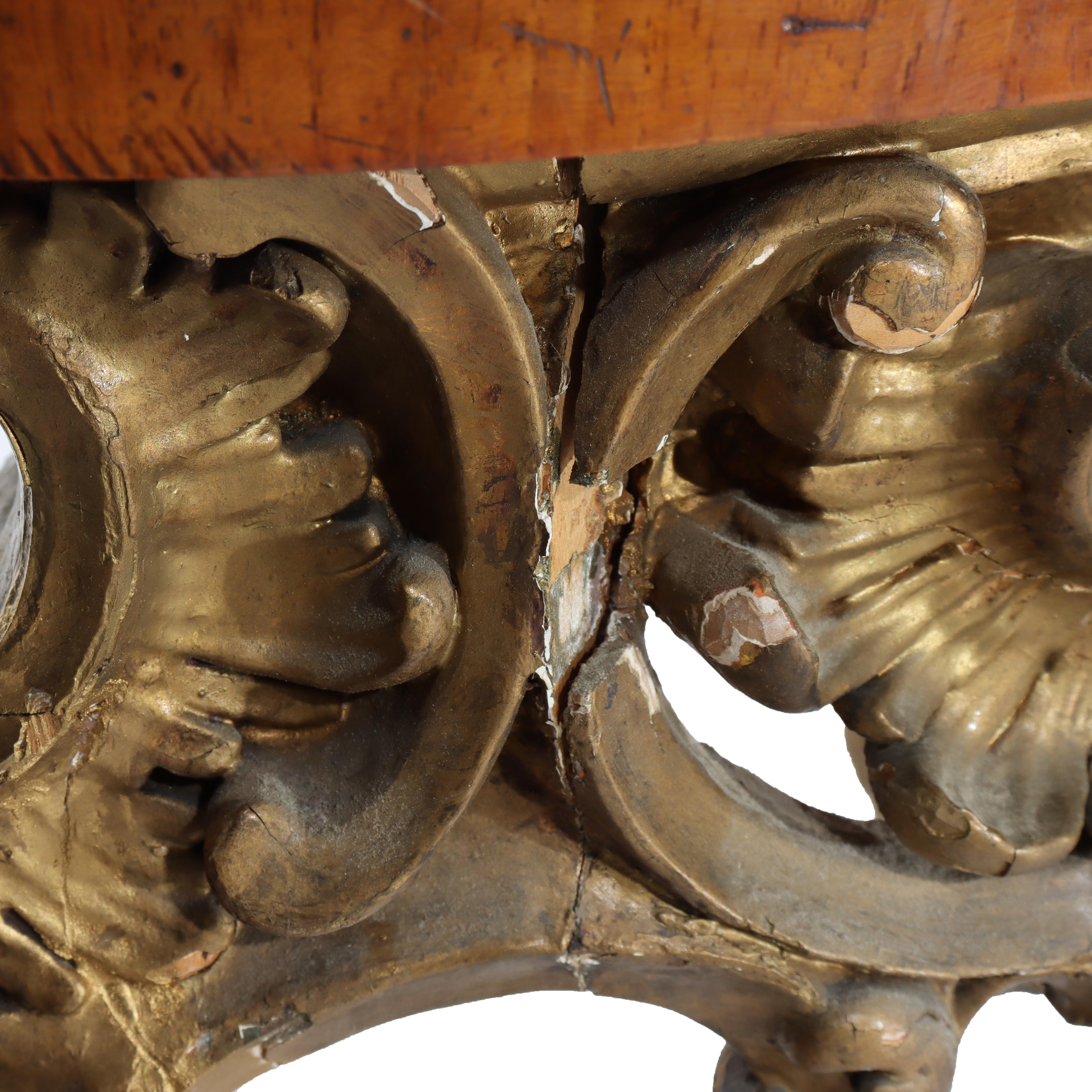 Antike Louis XIV Intarsien Flamme Mahagoni oder Burl & vergoldetes Holz Konsolentisch 18thC im Angebot 6