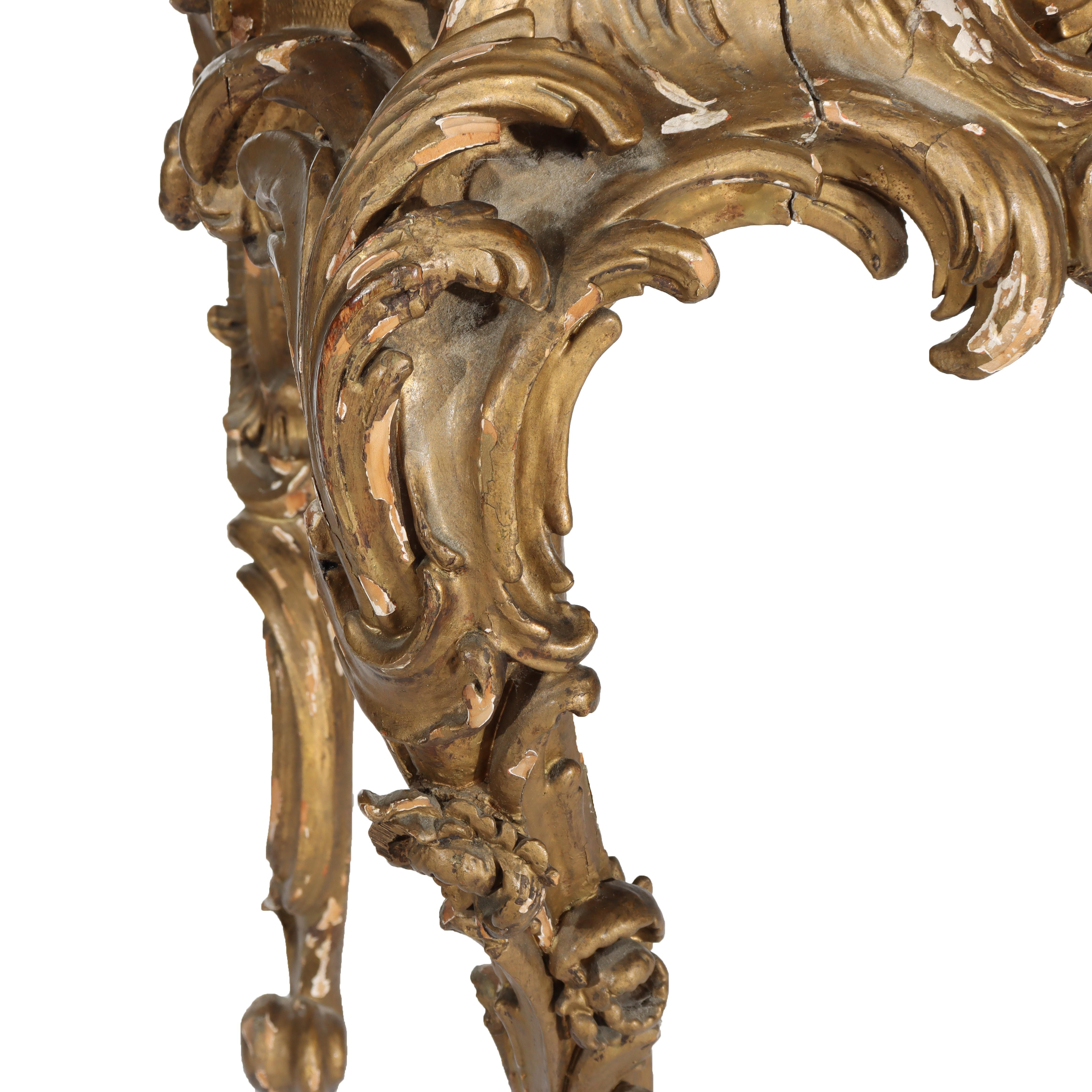 Antike Louis XIV Intarsien Flamme Mahagoni oder Burl & vergoldetes Holz Konsolentisch 18thC (18. Jahrhundert und früher) im Angebot