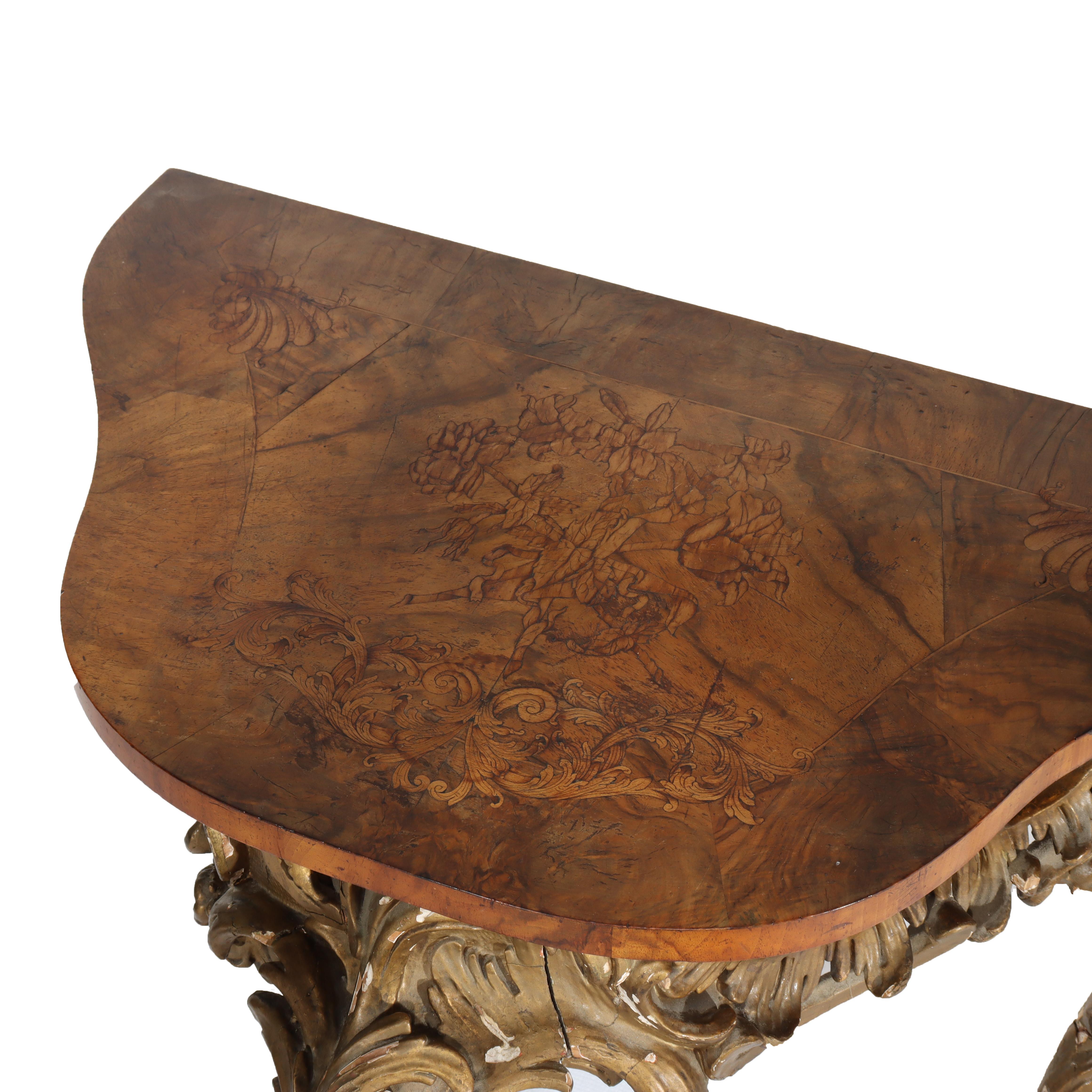 Antike Louis XIV Intarsien Flamme Mahagoni oder Burl & vergoldetes Holz Konsolentisch 18thC im Angebot 2