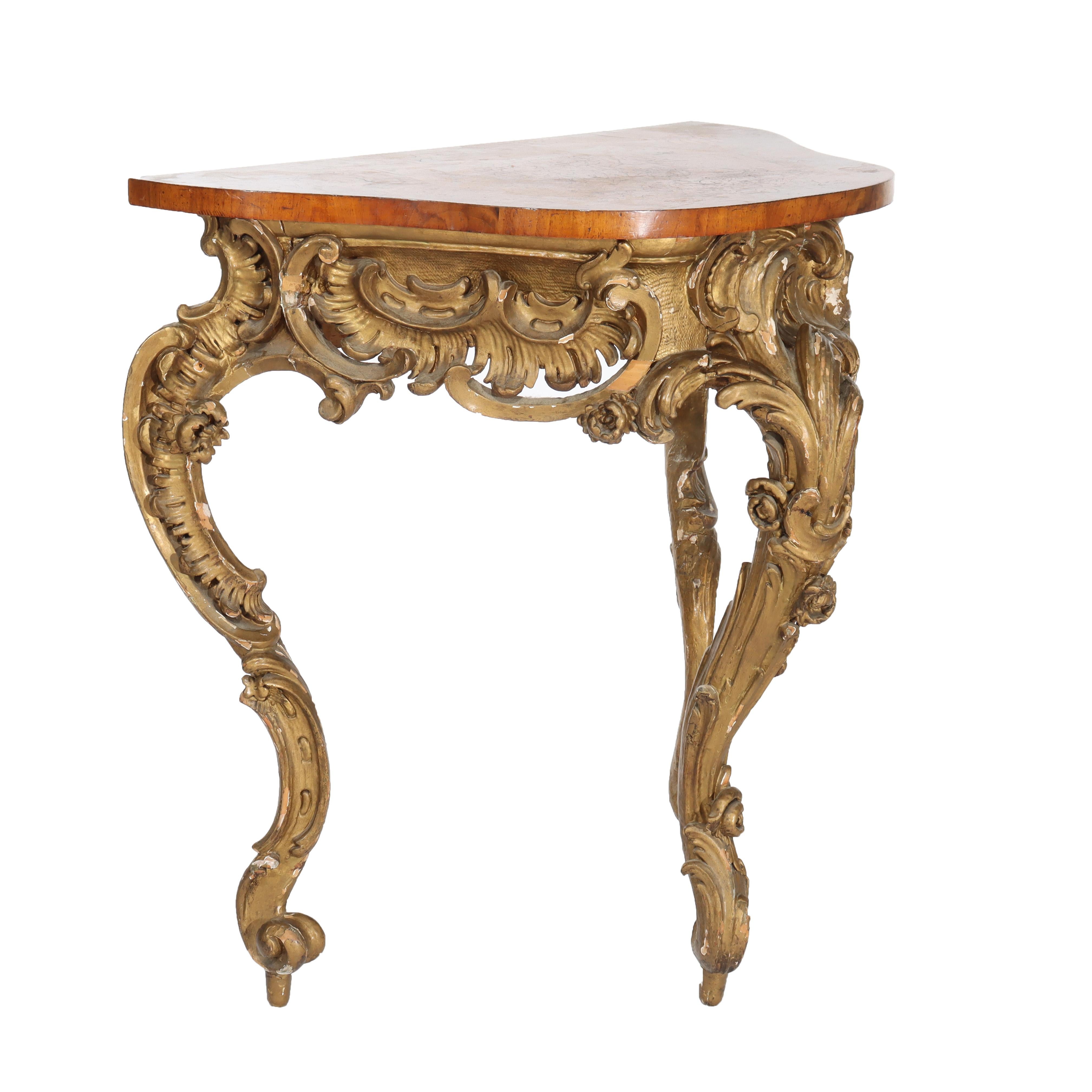 Antike Louis XIV Intarsien Flamme Mahagoni oder Burl & vergoldetes Holz Konsolentisch 18thC im Angebot 3