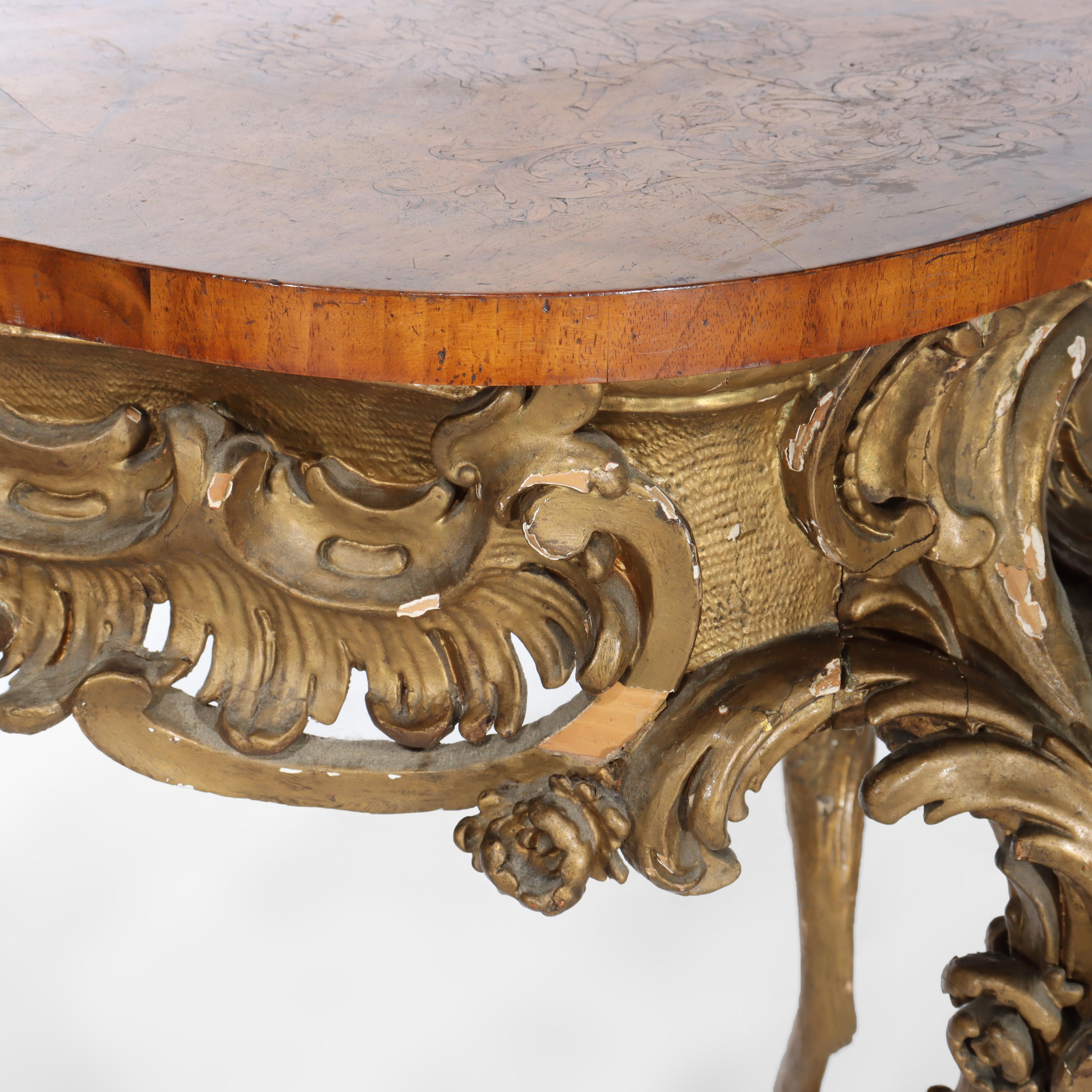 Antike Louis XIV Intarsien Flamme Mahagoni oder Burl & vergoldetes Holz Konsolentisch 18thC im Angebot 4