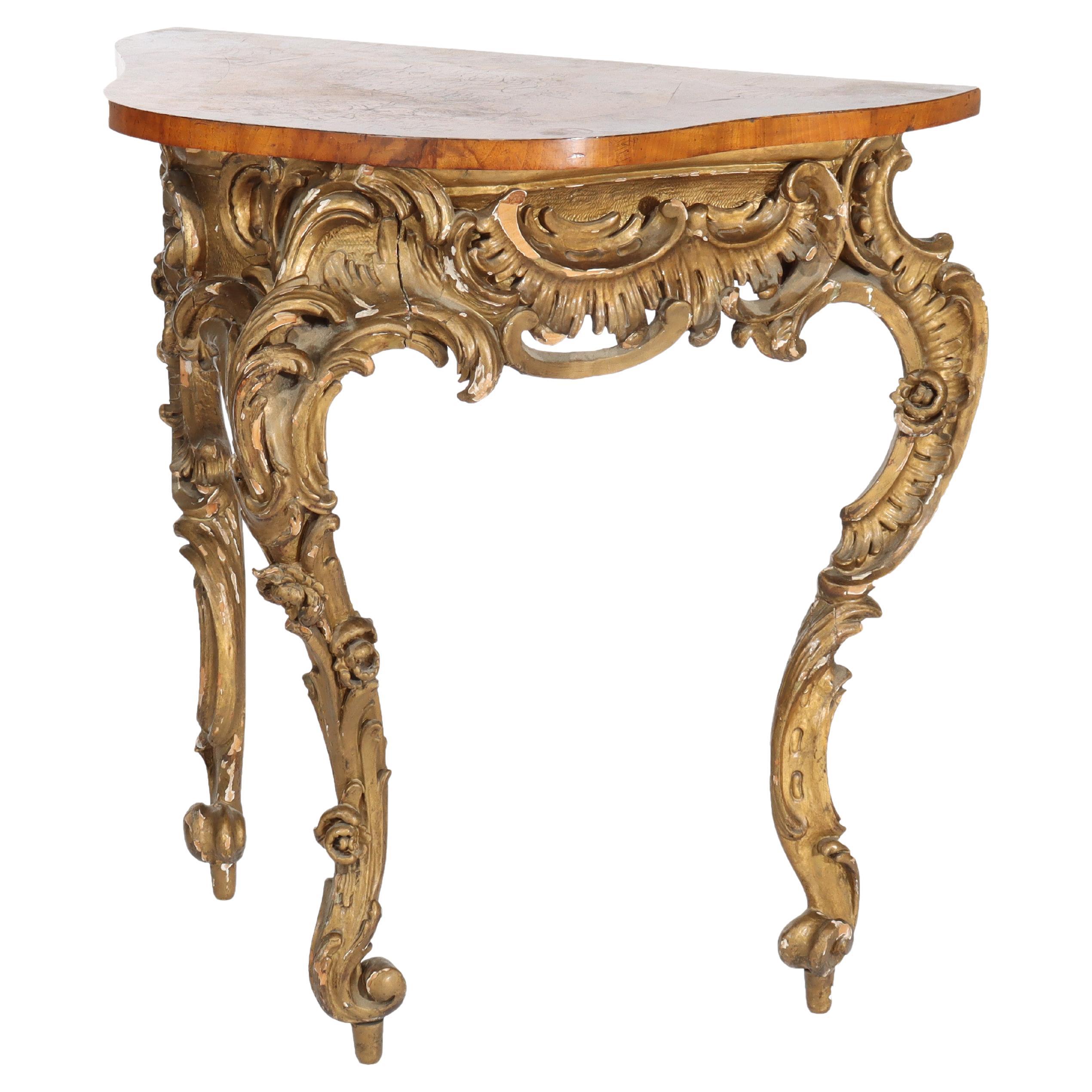 Antike Louis XIV Intarsien Flamme Mahagoni oder Burl & vergoldetes Holz Konsolentisch 18thC im Angebot