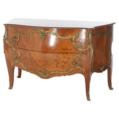 Antique Louis XIV Kingwood And Satinwood Ormolu Marble Top Commode C1920