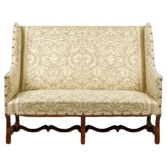 Antique Louis XIV Mahogany Settee W Fortuny Fabric