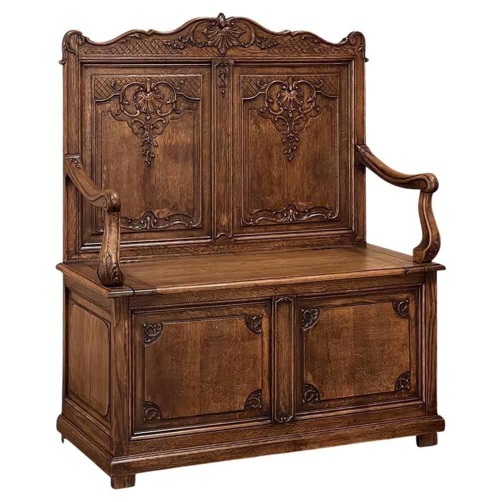 Antique Victorian Oak Window Seat Hall Bench at 1stDibs