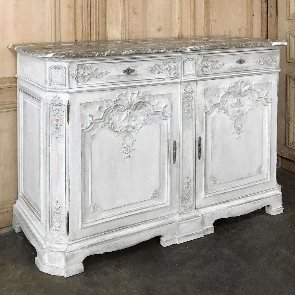 Belgian Antique Louis XIV Painted Marble Top Buffet