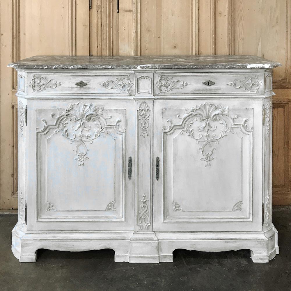 Antique Louis XIV Painted Marble Top Buffet In Good Condition In Dallas, TX