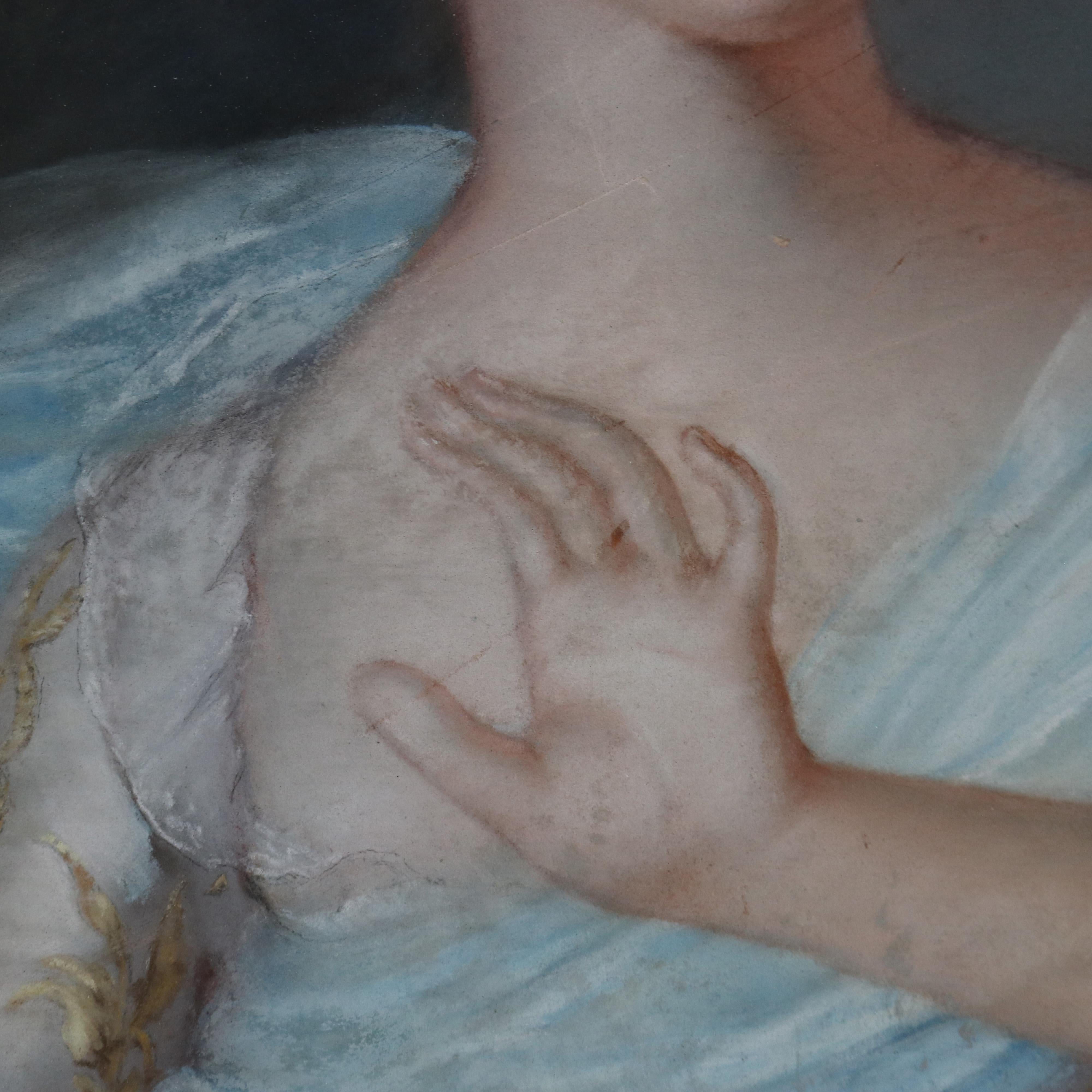 Antique Louis XIV Pastel Portrait of a Noble Woman C1870 In Good Condition For Sale In Big Flats, NY