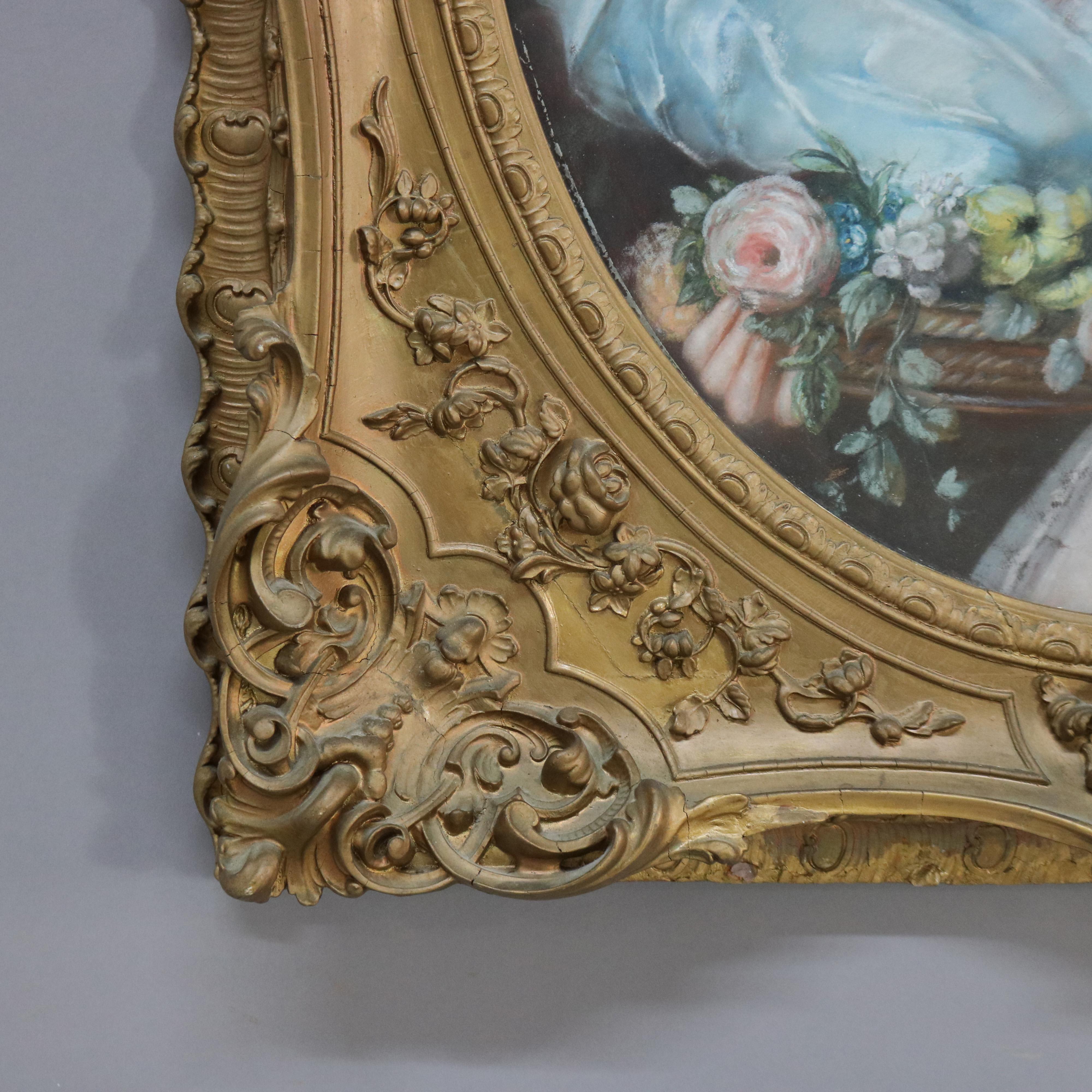 19th Century Antique Louis XIV Pastel Portrait of a Noble Woman C1870 For Sale