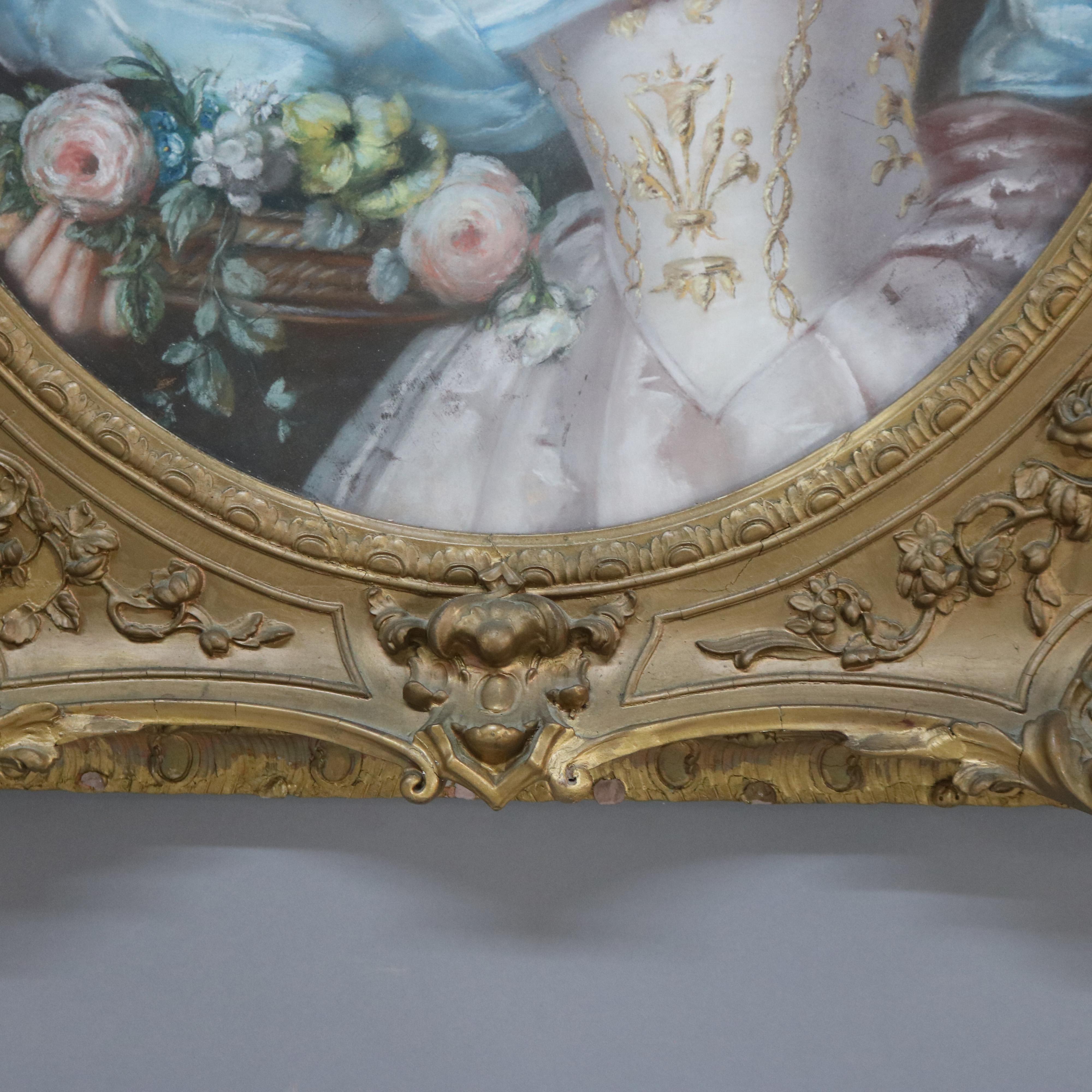 Giltwood Antique Louis XIV Pastel Portrait of a Noble Woman C1870 For Sale