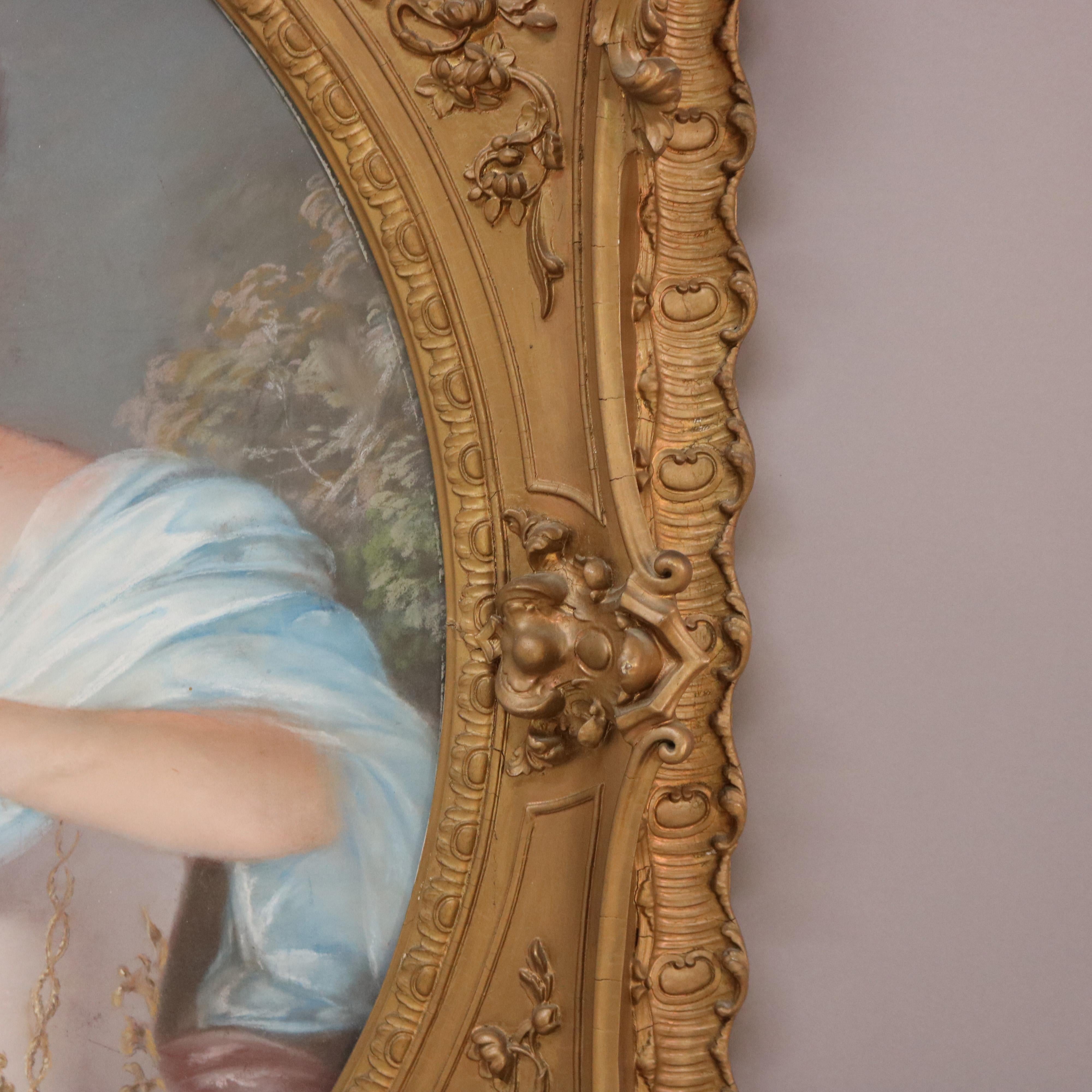 Antique Louis XIV Pastel Portrait of a Noble Woman C1870 For Sale 2