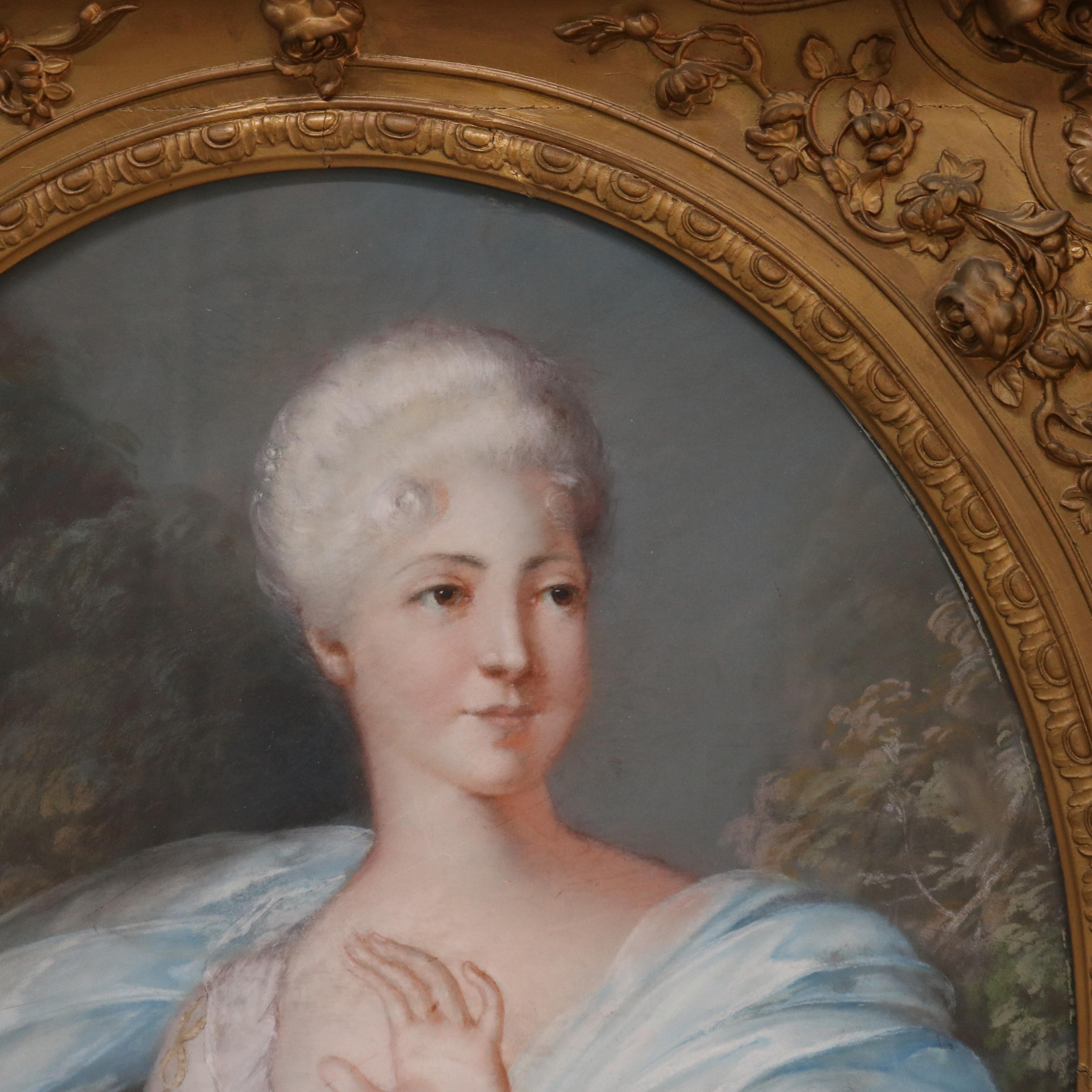 Antique Louis XIV Pastel Portrait of a Noble Woman C1870 For Sale 3