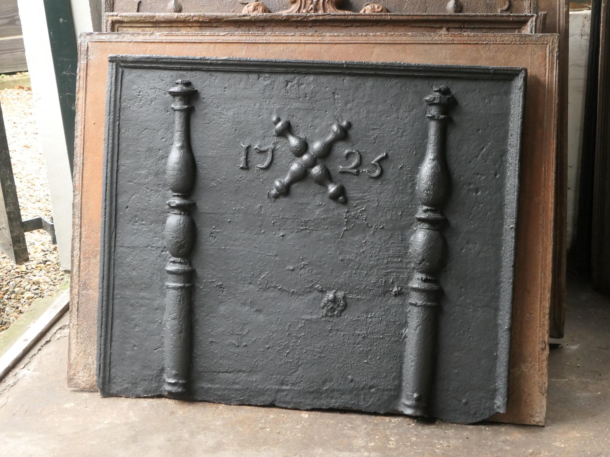 Cast Antique Louis XIV 'Pillars with Saint Andrew's Cross' Fireback / Backsplash For Sale